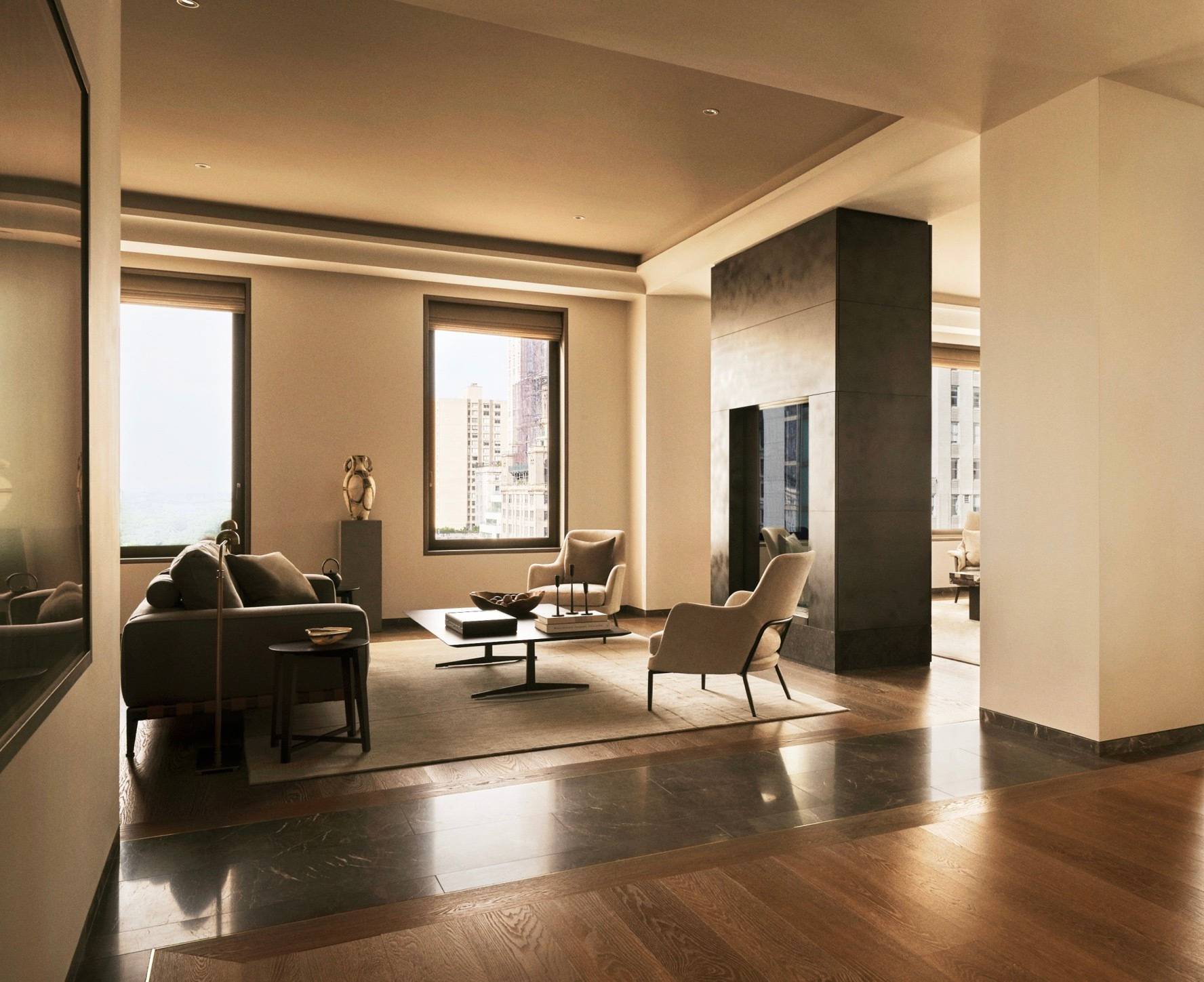 16B, Aman New York is a two bedroom residence located at the crossroads of Fifth Avenue and 57th Street within the iconic Crown Building, recently reopened as Aman New York.