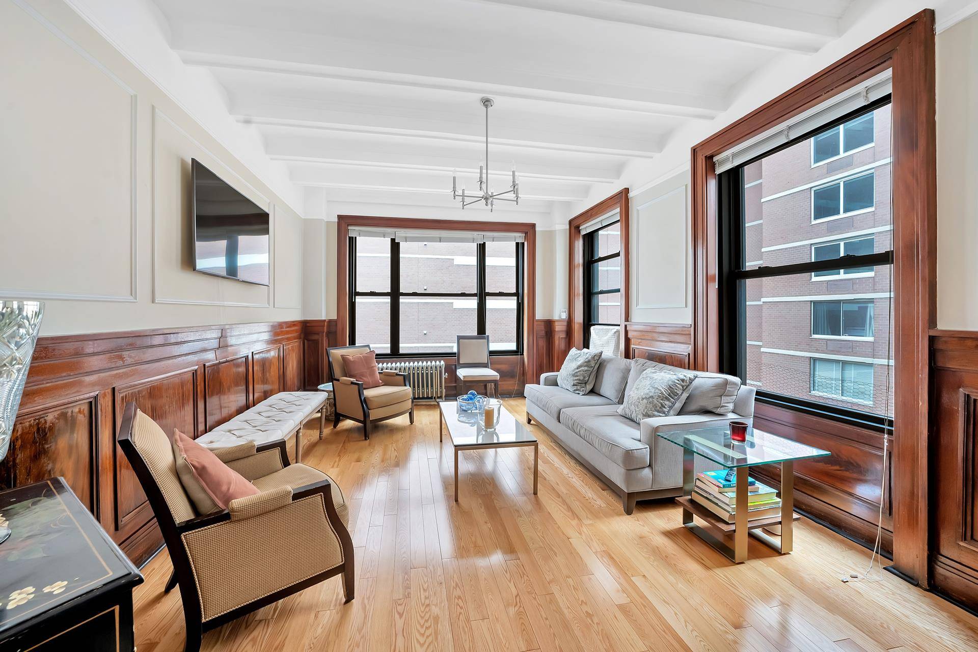 Quiet, bright corner pre war condominium 1, 138 square feet in prime Upper West Side location offers richly detailed space with high ceilings and gracious layout.