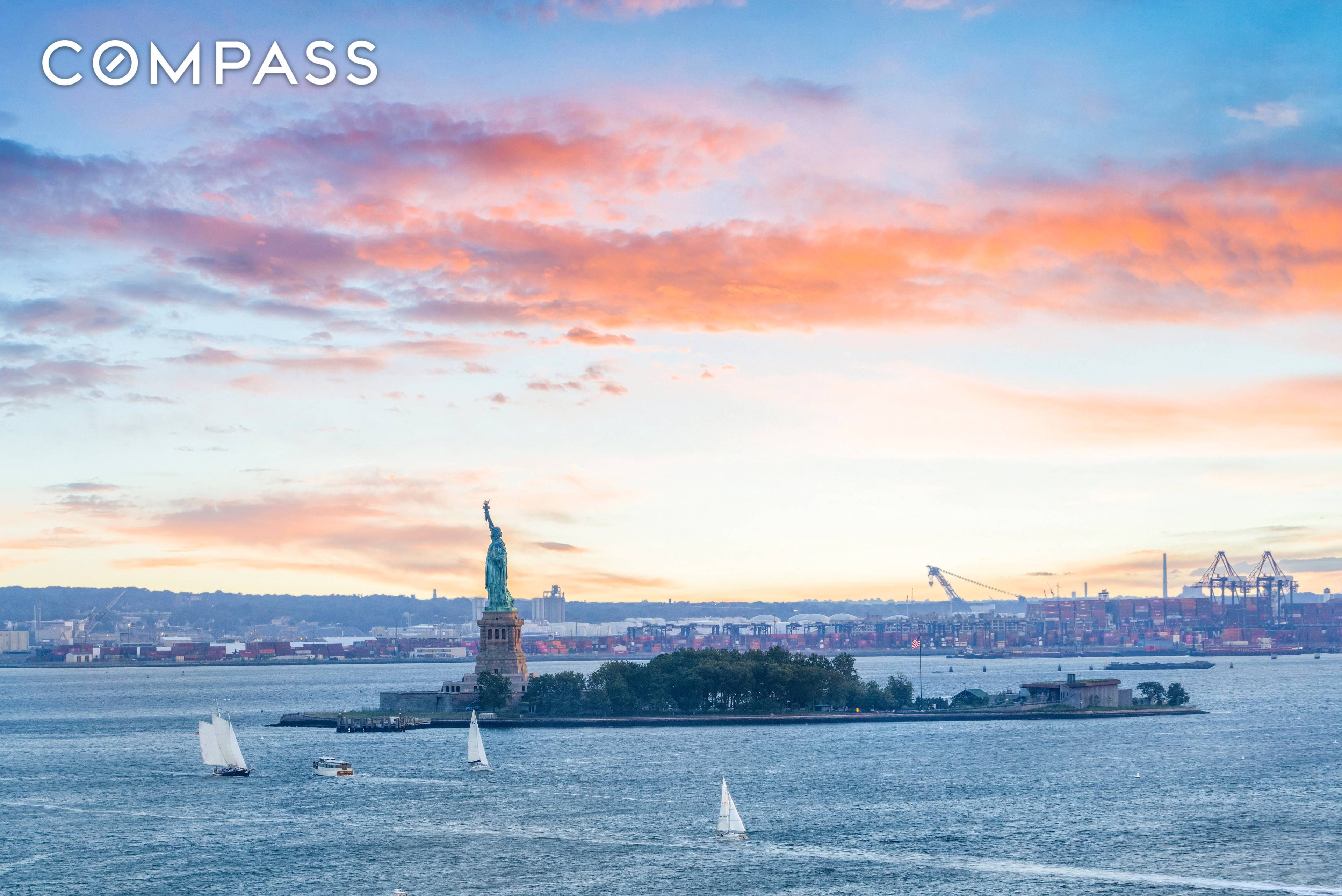 Mesmerizing views of Lady Liberty, Ellis Island, and the Hudson River from the 19th floor.