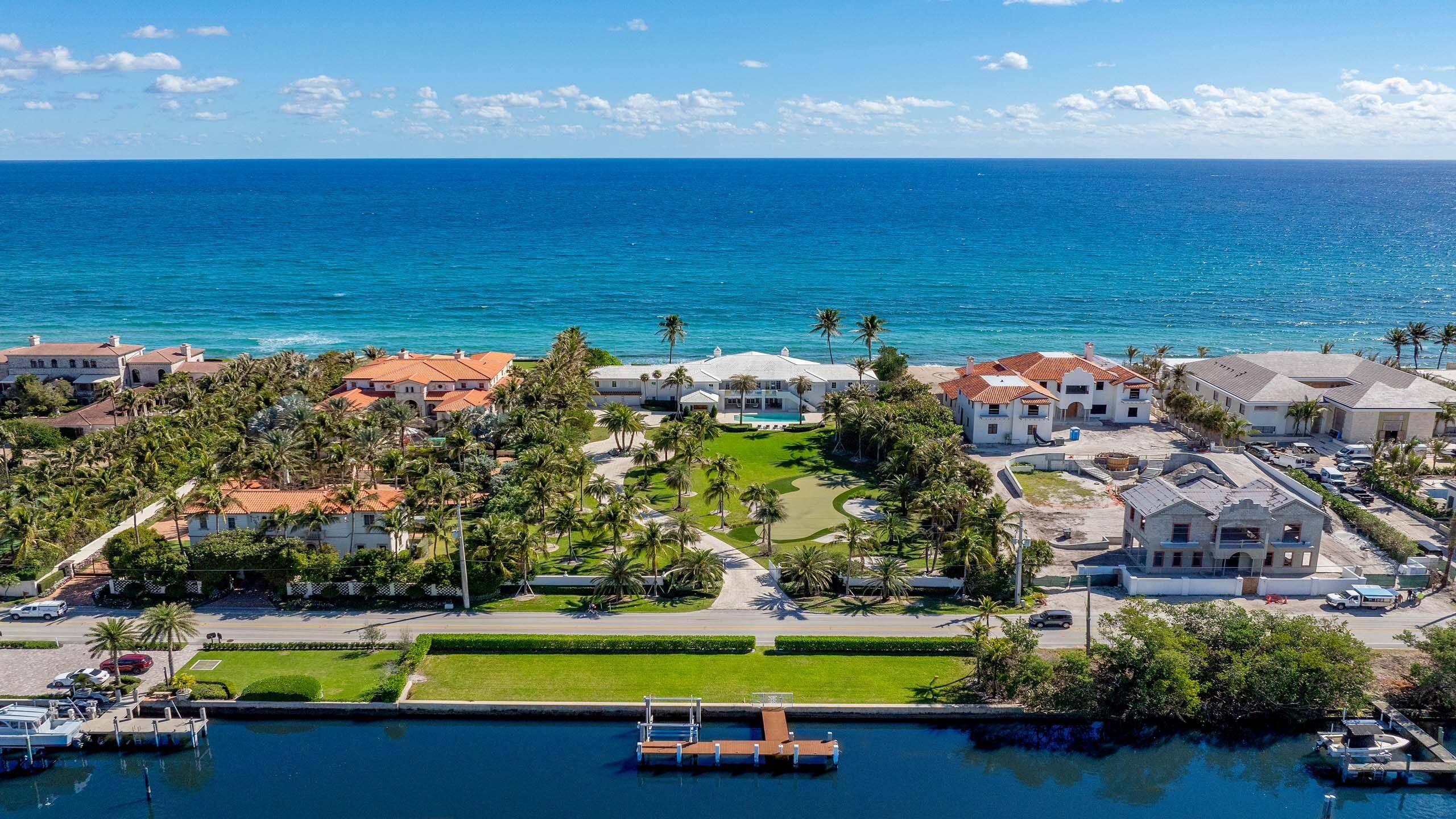 This exceptional direct ocean to Intracoastal estate offers almost 200 feet of direct oceanfrontage and 190 feet of Intracoastal waterfrontage with spectacular views and protected deep water dockage.
