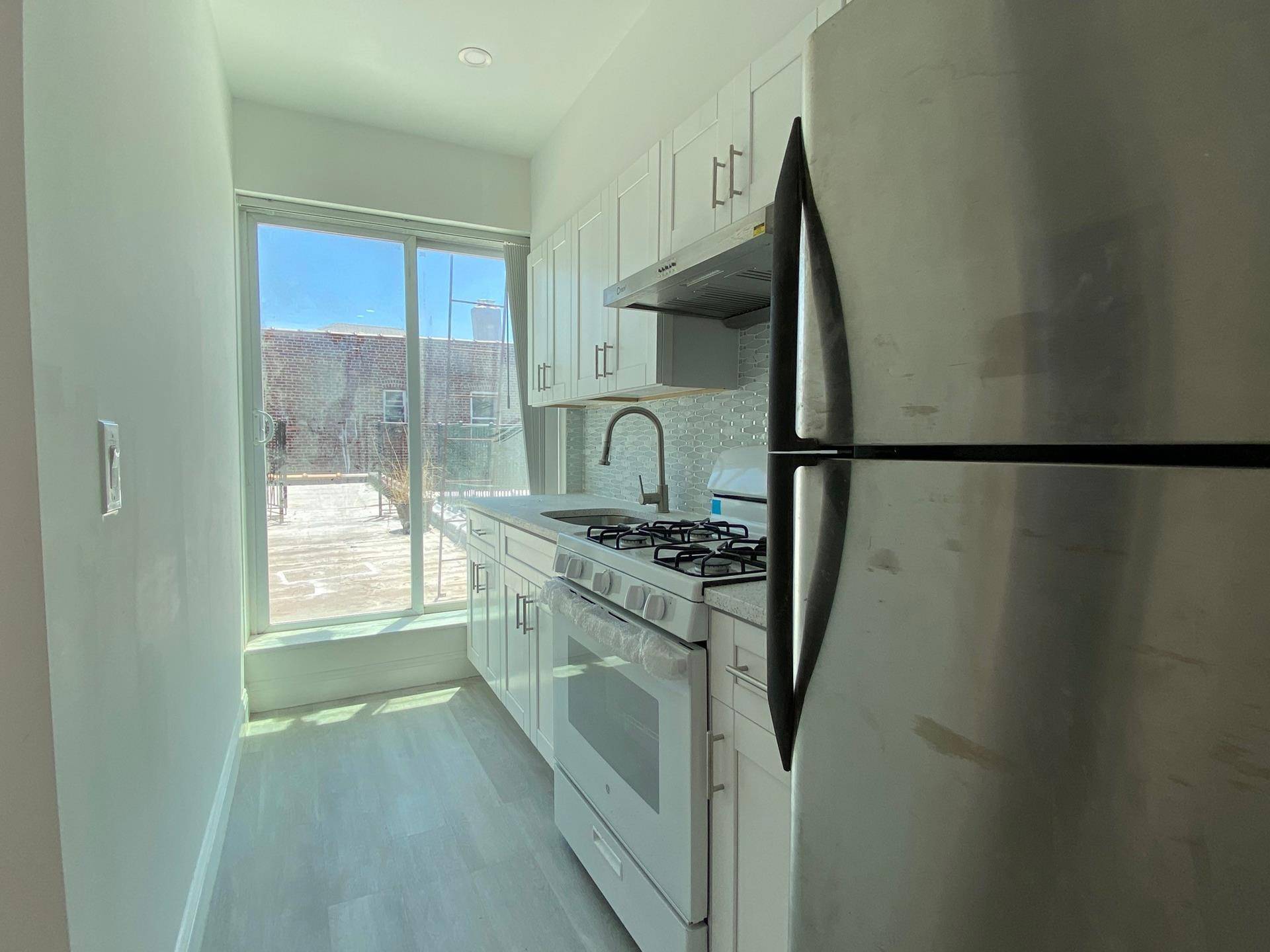 Newly renovated with 3 bedrooms 1 bath and a private outdoor terrace off the living room kitchen.