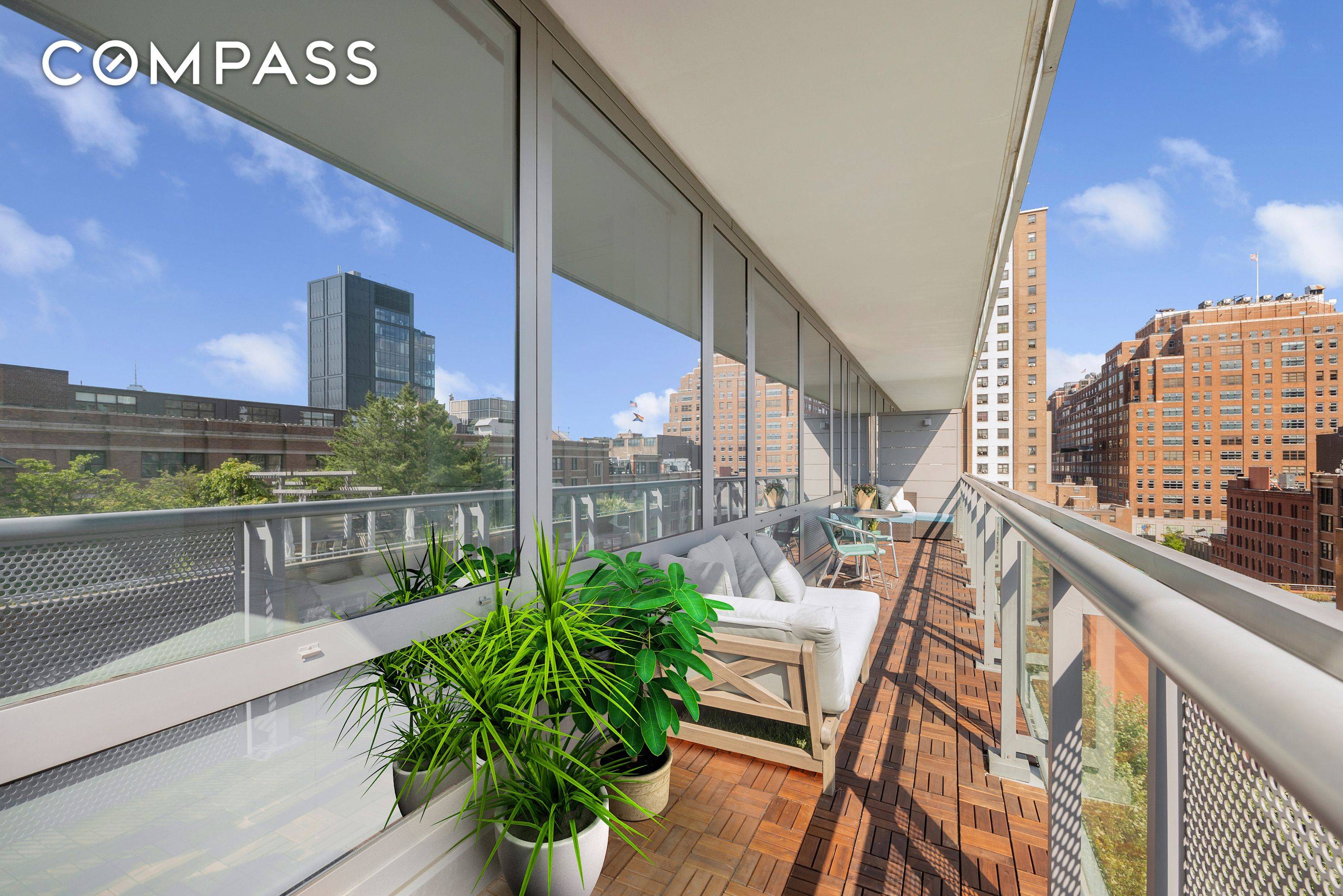 Rarely available condo at The Caledonia with a sun splashed terrace that spans the width of the apartment.