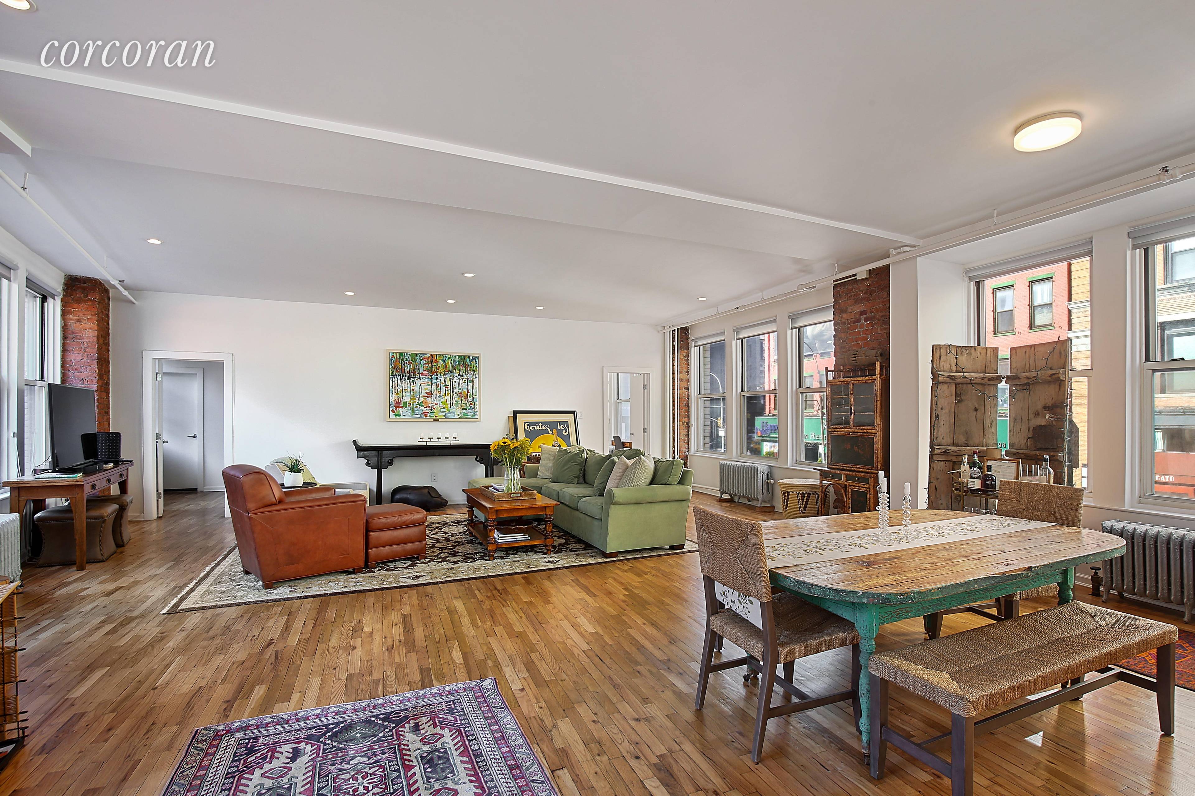 This classic 2 BED 2 BATH full floor loft in prime NOHO has a keyed elevator which opens directly into the open floor plan living space.