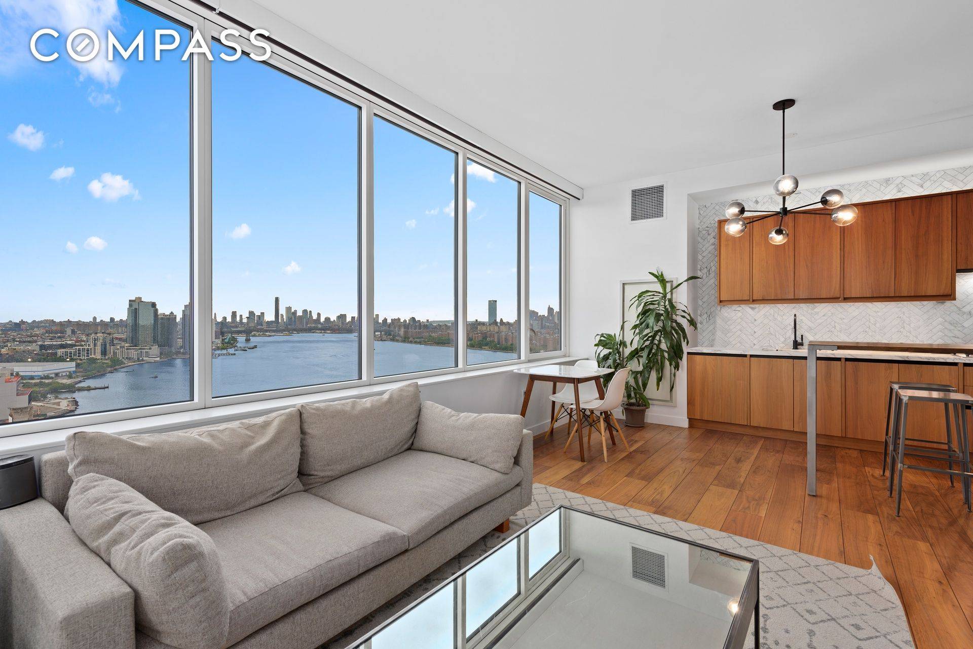 FURNISHED RENTAL Welcome to residence 29G, a one bedroom, one bathroom corner apartment with the best city skyline views in Brooklyn.