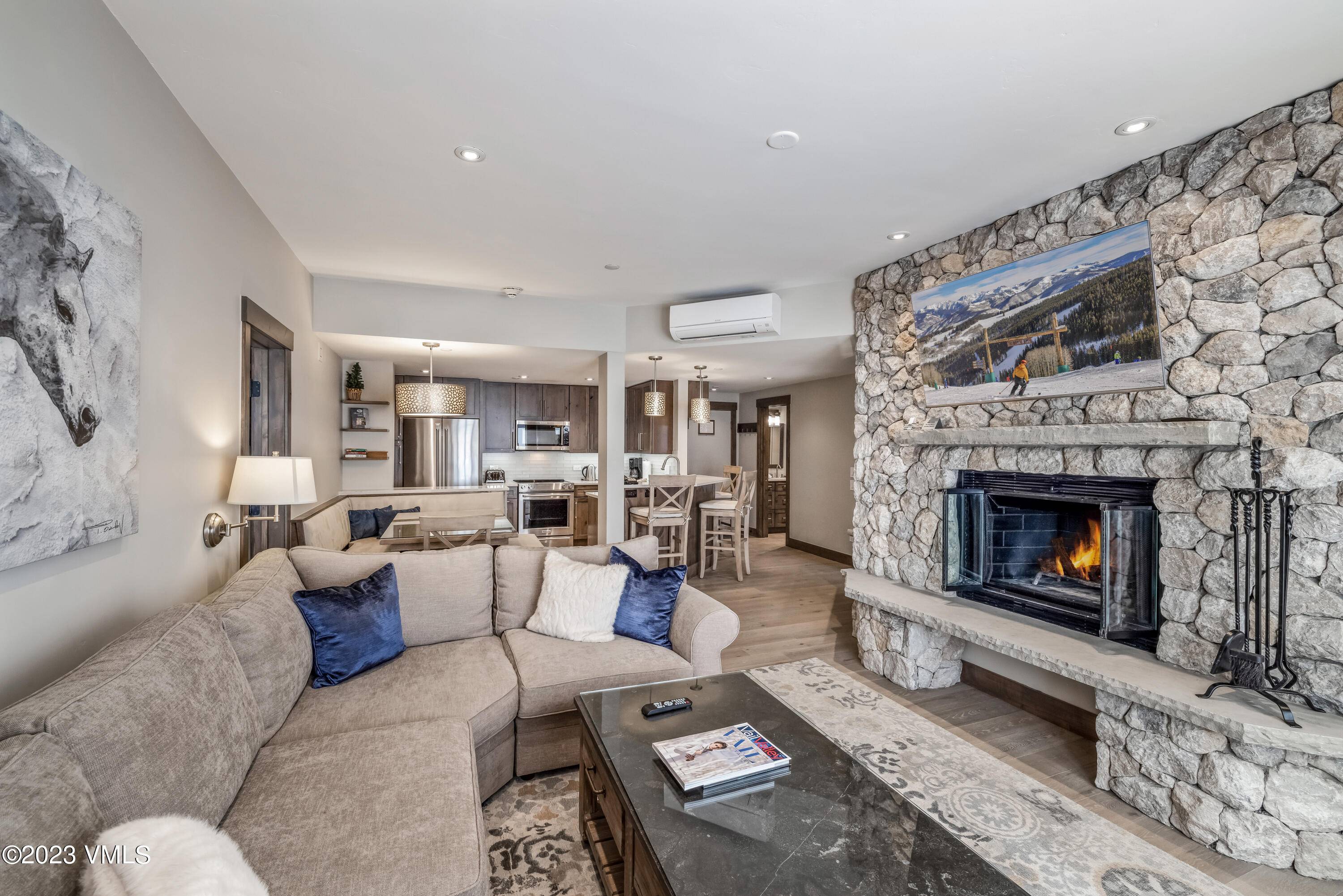 Newly remodeled 2 Bedroom, 2 Bathroom Charter residence provides an optimal ski in ski out experience with supreme views of Beaver Creek's Strawberry Park and Grouse Mountain.