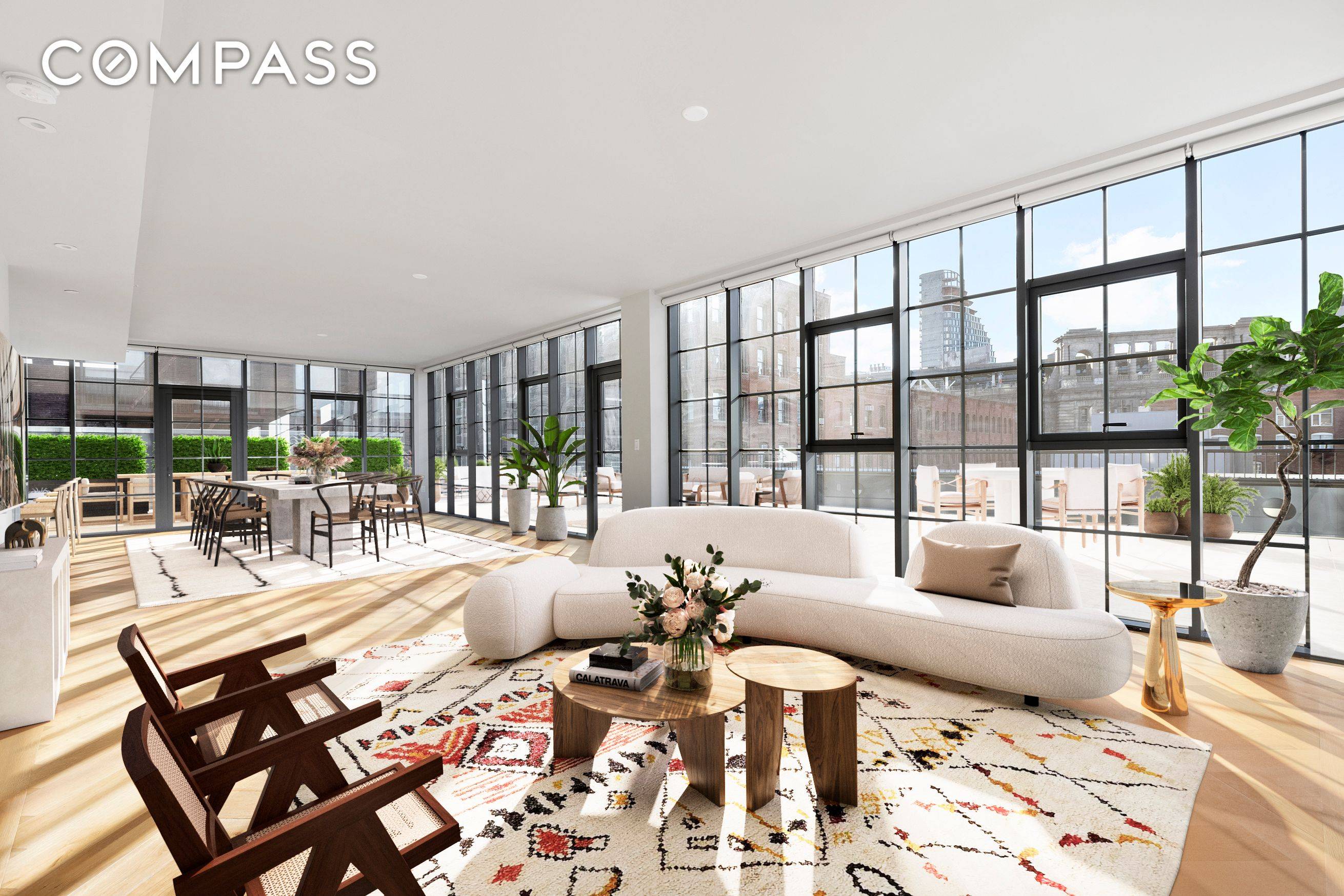 A rare find, this glamorous penthouse duplex sits atop a converted warehouse in the historic waterfront neighborhood of Dumbo.