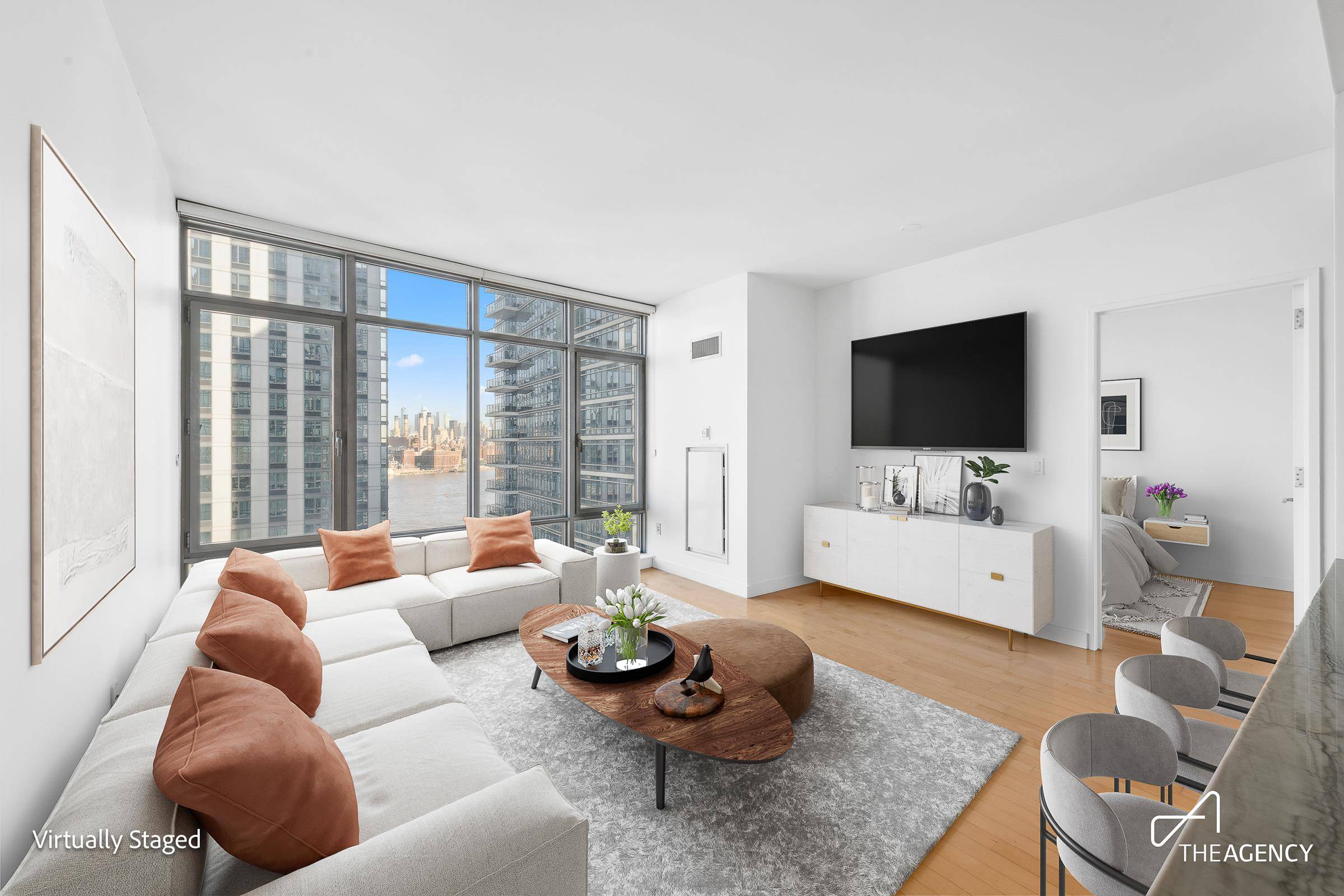 Presenting this expansive, sunlit one bedroom haven boasting southwest river and city vistas, nestled along the picturesque Williamsburg waterfront at Northside Piers.