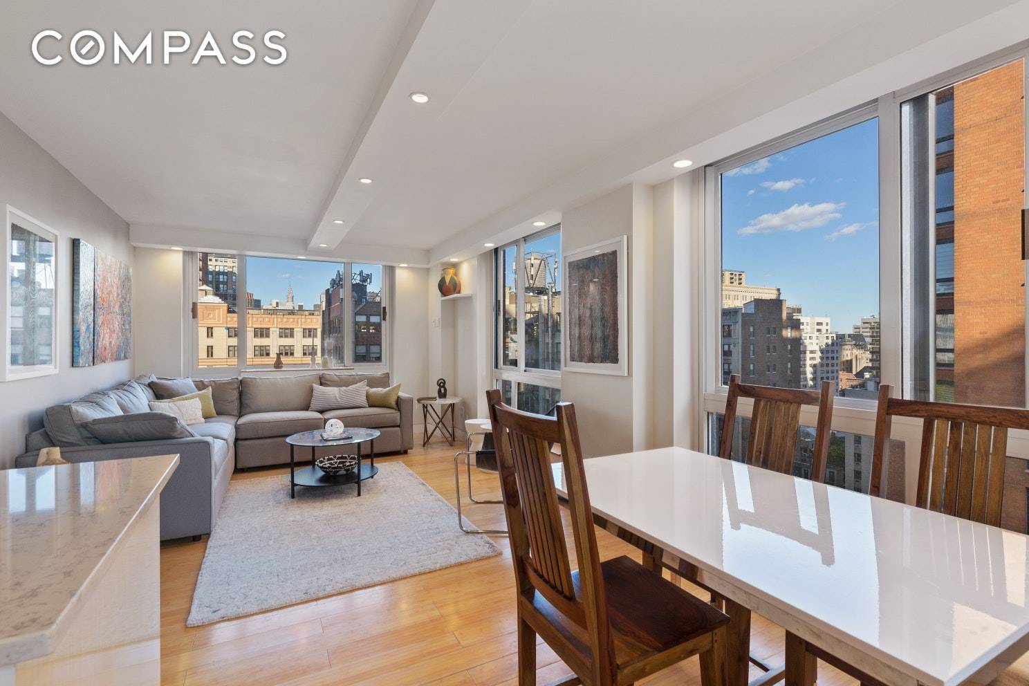 This rarely available corner 3 bedroom office area at the Zeckendorf Towers condominium offers incredible light through ten oversized windows facing north, south and east.