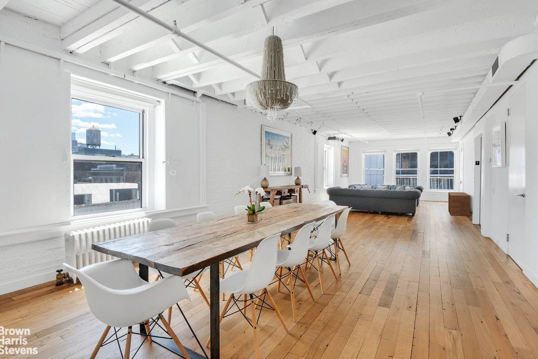 The Penthouse at 64 Grand Street is a traditional floor through loft, on top of a boutique building located in the historical Cast Iron District of SoHo.