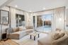 Living room with wood finished floors and recessed lighting