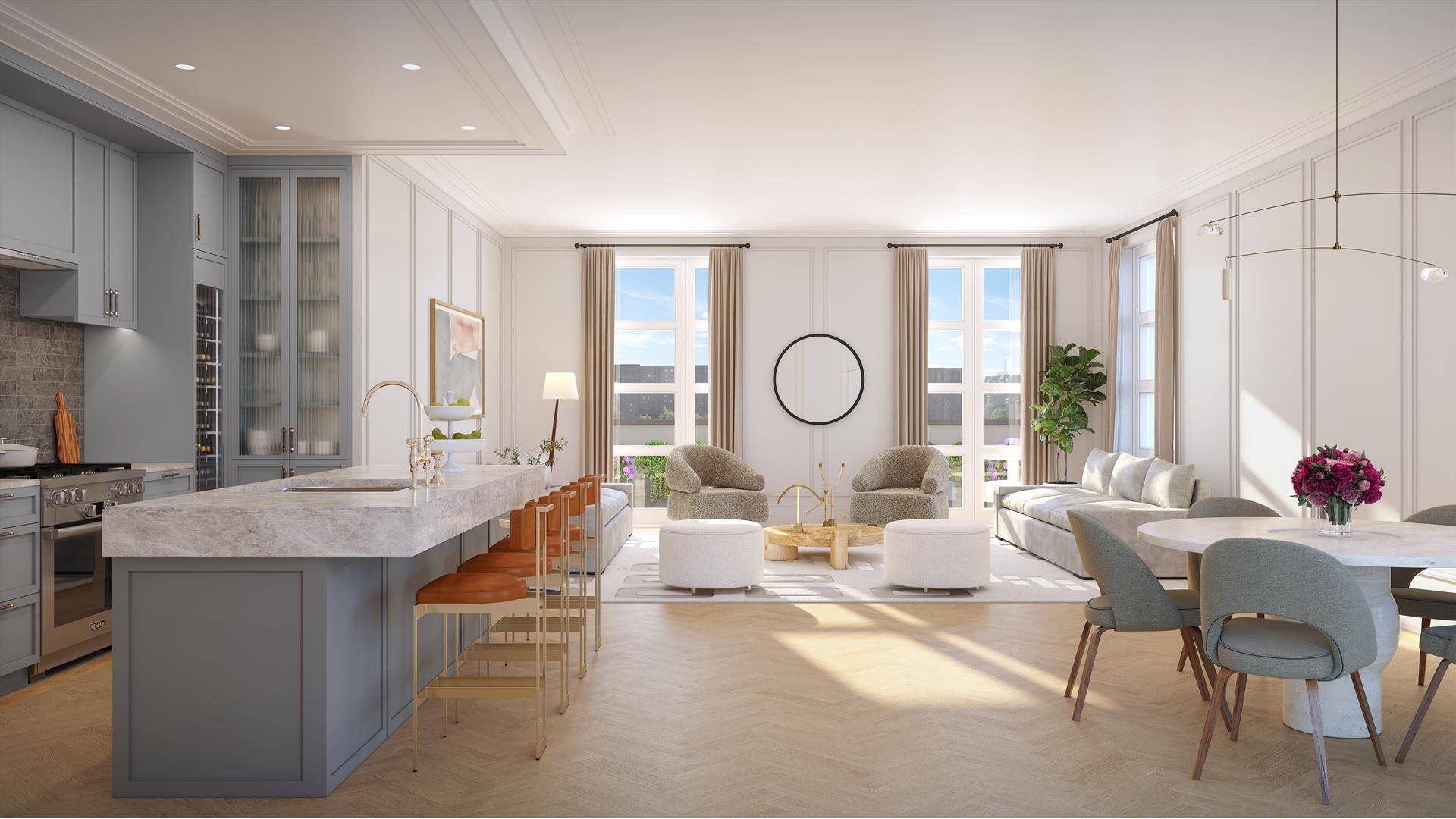 Residence 8F at The Edison Gramercy is a 724 square foot one bedroom, one bathroom home with interiors designed by acclaimed firm Paris Forino Interior Design.