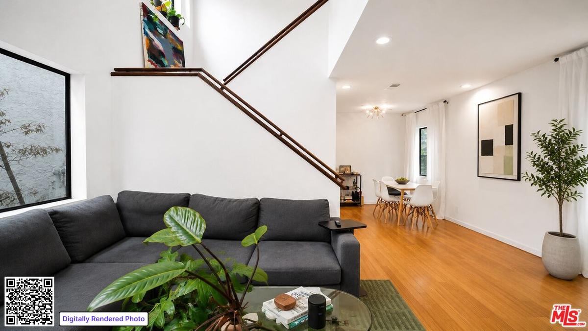 The spacious living room is an