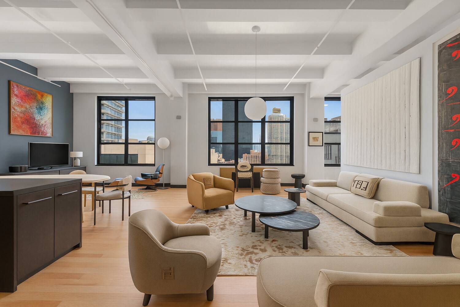 Hudson Yards Corner Loft with Skyline amp ; River Views This fully reimagined Pre War Hudson Yards loft blends authentic industrial drama with modern luxury across 1, 840 square feet.