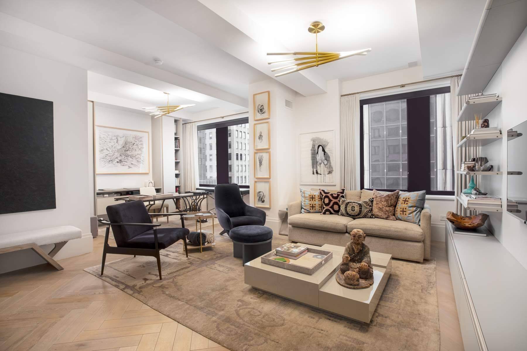 A luxurious two bed two bath in the pre war Art Deco 101 Wall St.