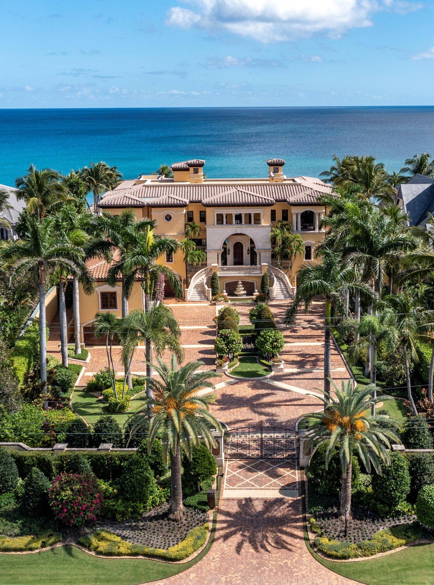 Gated Cap d'Antibes inspired Oceanfront Estate sited on 120 feet of beach frontage in ''Estate Section'' of prestigious Highland Beach.