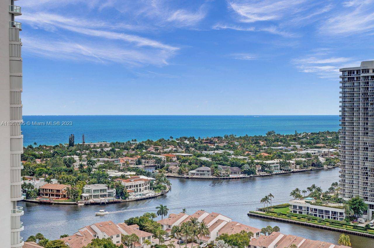 Unobstructed panoramic views of the ocean, intracoastal, marina of the Waterways and city.