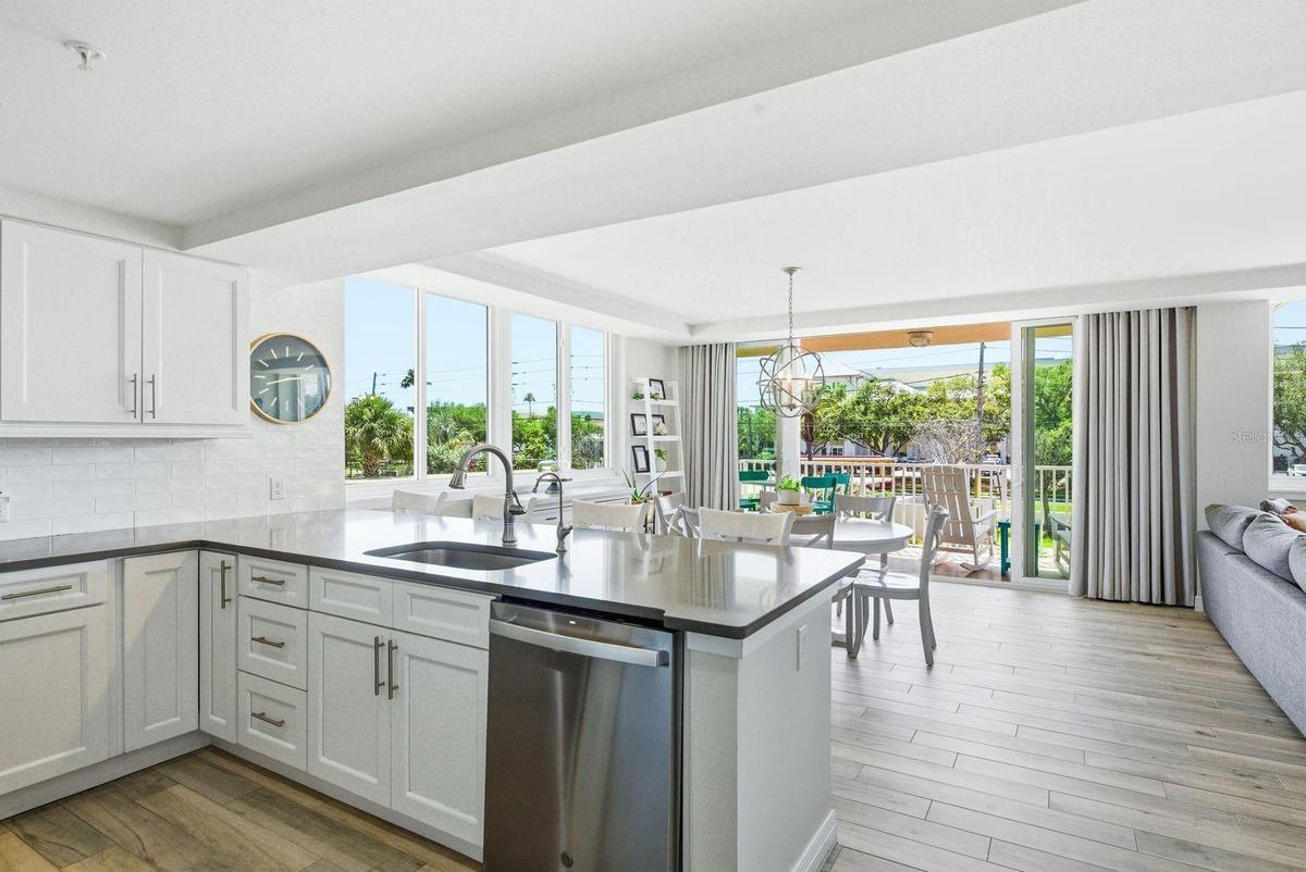 Updated kitchen overlooking the dining/living areas