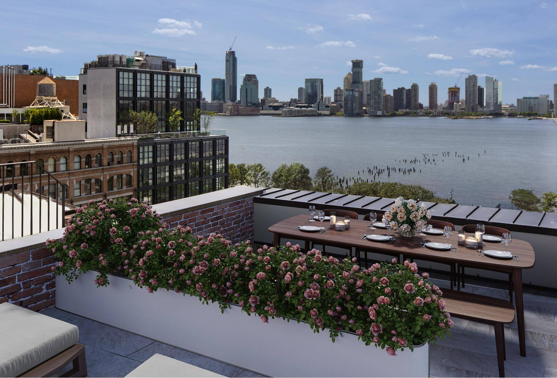 Trophy PH with expansive terraces overlooking the Hudson River in recently converted Beaux Arts Spice Warehouse condominium.