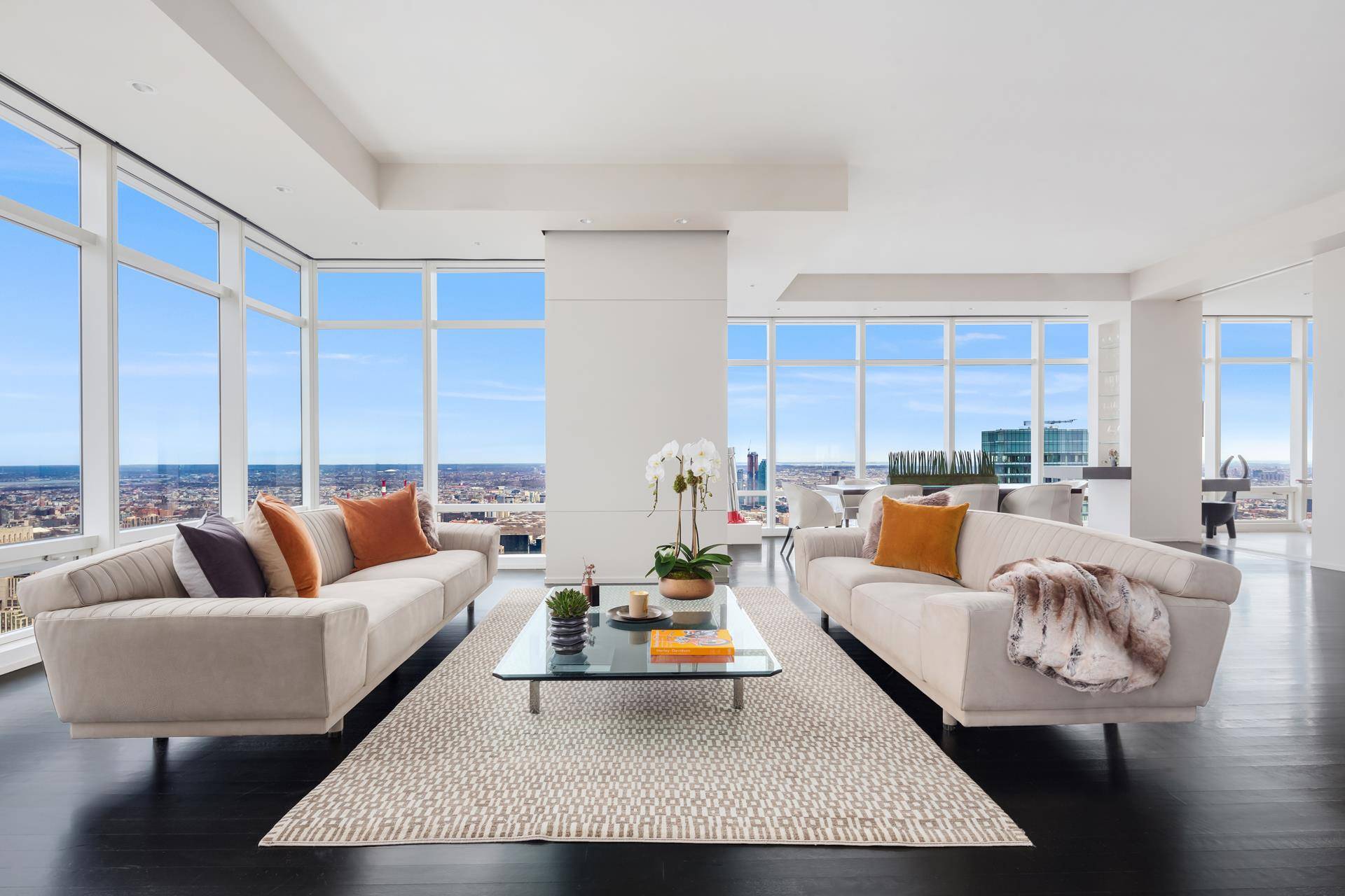 Make your home high above the city skyline in this breathtaking three bedroom, three and a half bathroom residence beautifully renovated by AD100 interior designer Suzanne Lovell.
