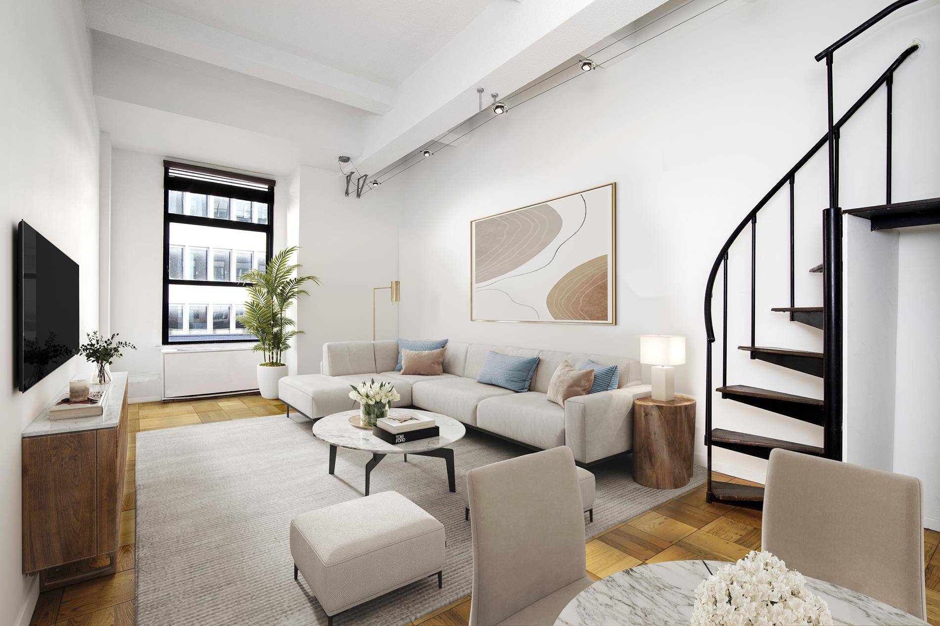 Residence 9D at 244 Madison Avenue is a spacious studio apartment with elevated sleeping loft.