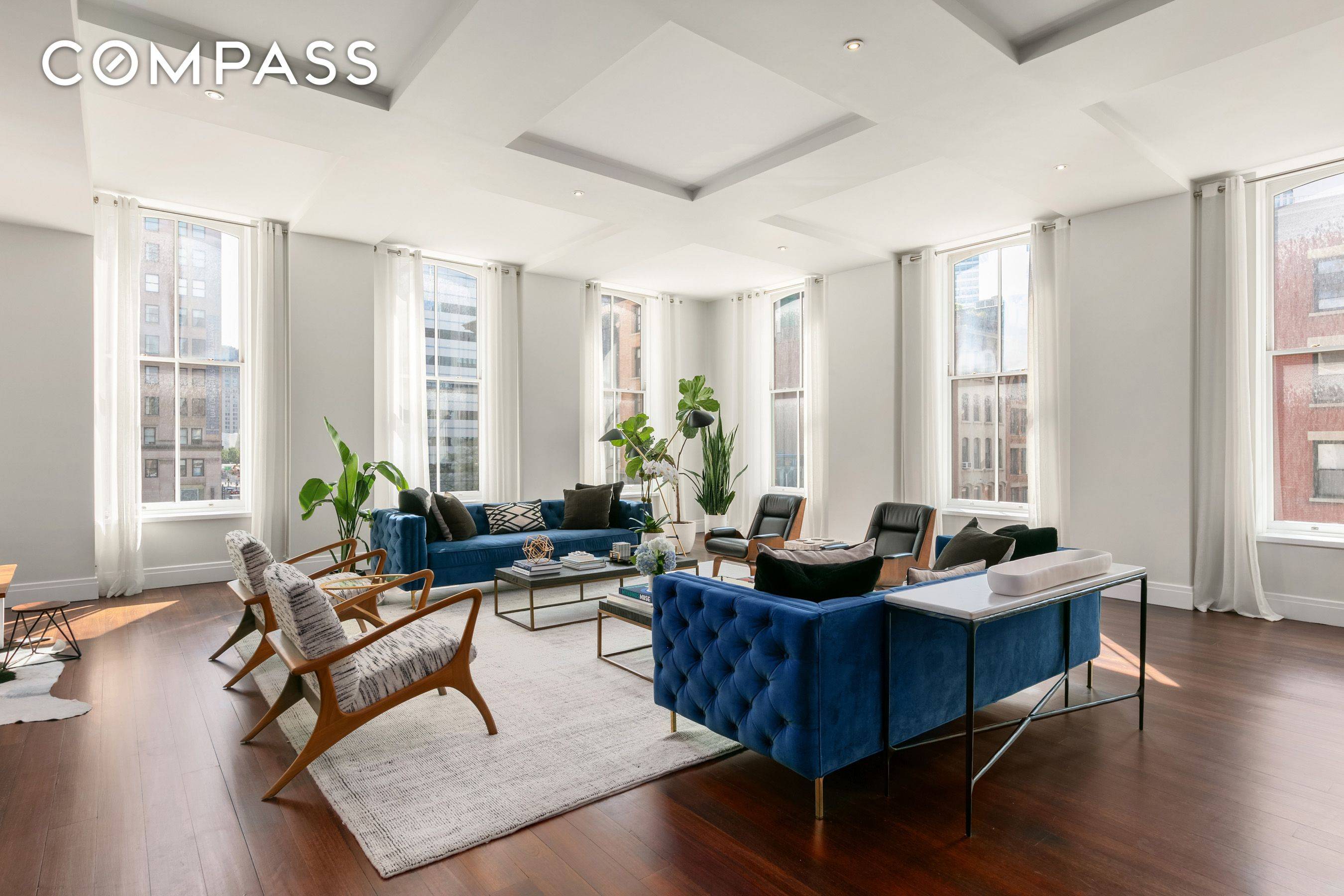 Prominently situated on a prime Tribeca corner, this full floor, 4, 108 square foot, 3 bedroom loft elegantly pairs historic downtown charm with effortless modern luxury.