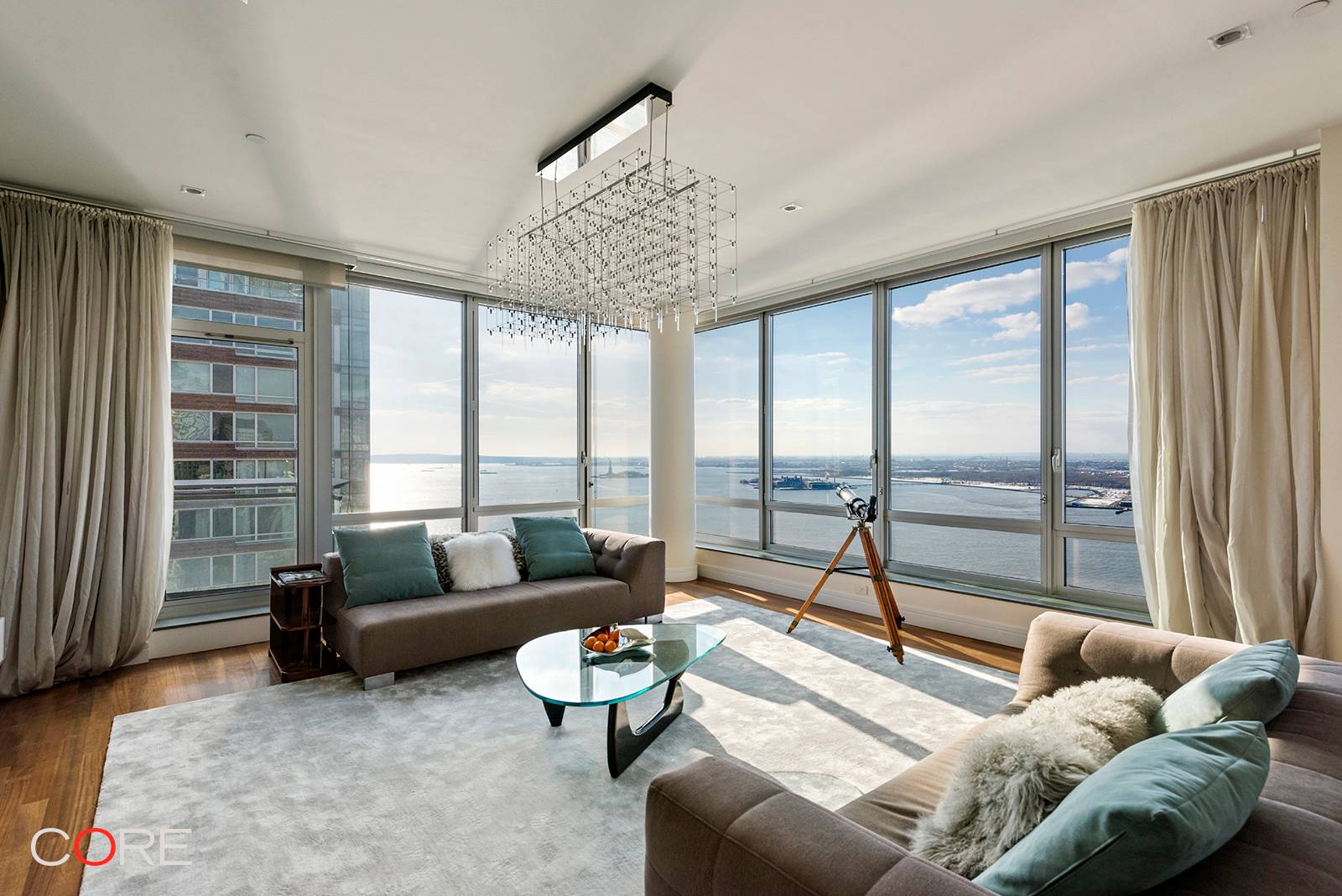 Sensational top floor southwest facing, corner penthouse with spectacular panoramic views of the Hudson River and Statue of Liberty from every room and your own private balcony.
