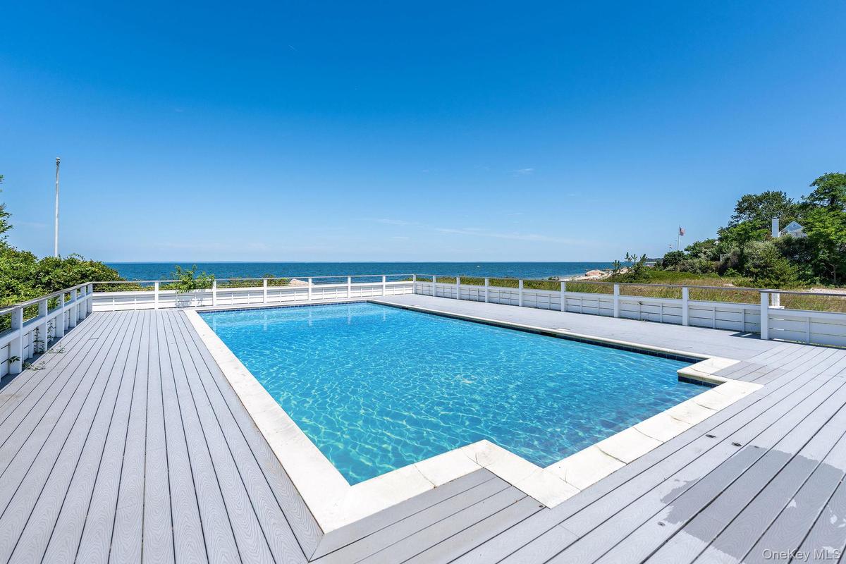 View of swimming pool with a deck with water view