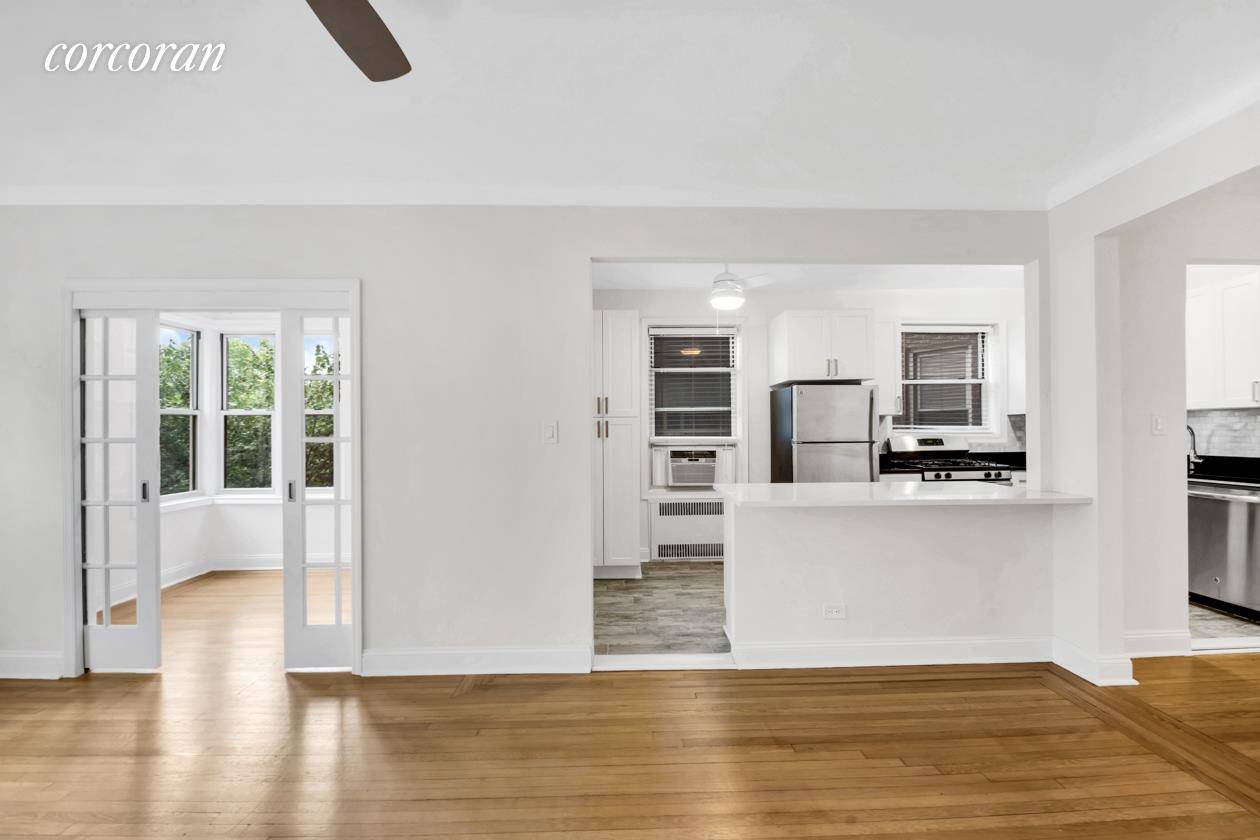 This stunning gut renovated two bedroom co op is spacious with high ceilings and an abundance of windows giving it a light airy loft feeling.