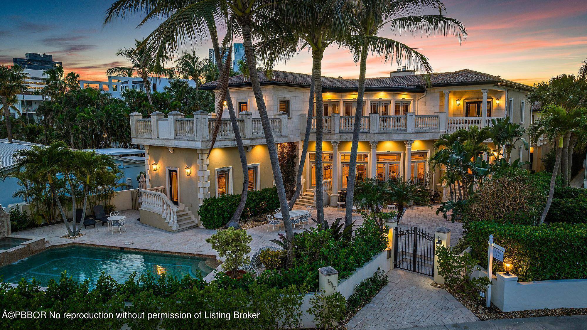 Waterfront Mediterranean home with fabulous water views of Palm Beach Island.