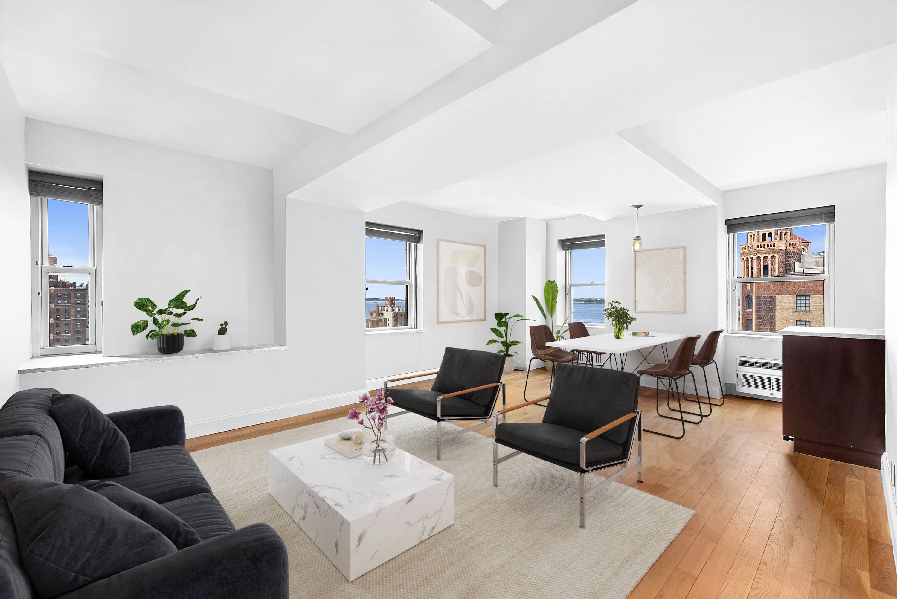 Enjoy sweeping panoramic views of Lower Manhattan, the Brooklyn Bridge, the Statue of Liberty, the World Trade Center, and the Hudson and East Rivers from this corner unit in a ...