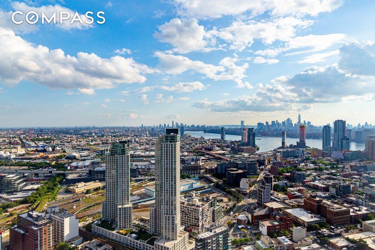 The high floor two bedroom with stunning views of Manhattan and East River is available at Skyline Tower in LIC, the tallest and most luxurious condo building in Queens.
