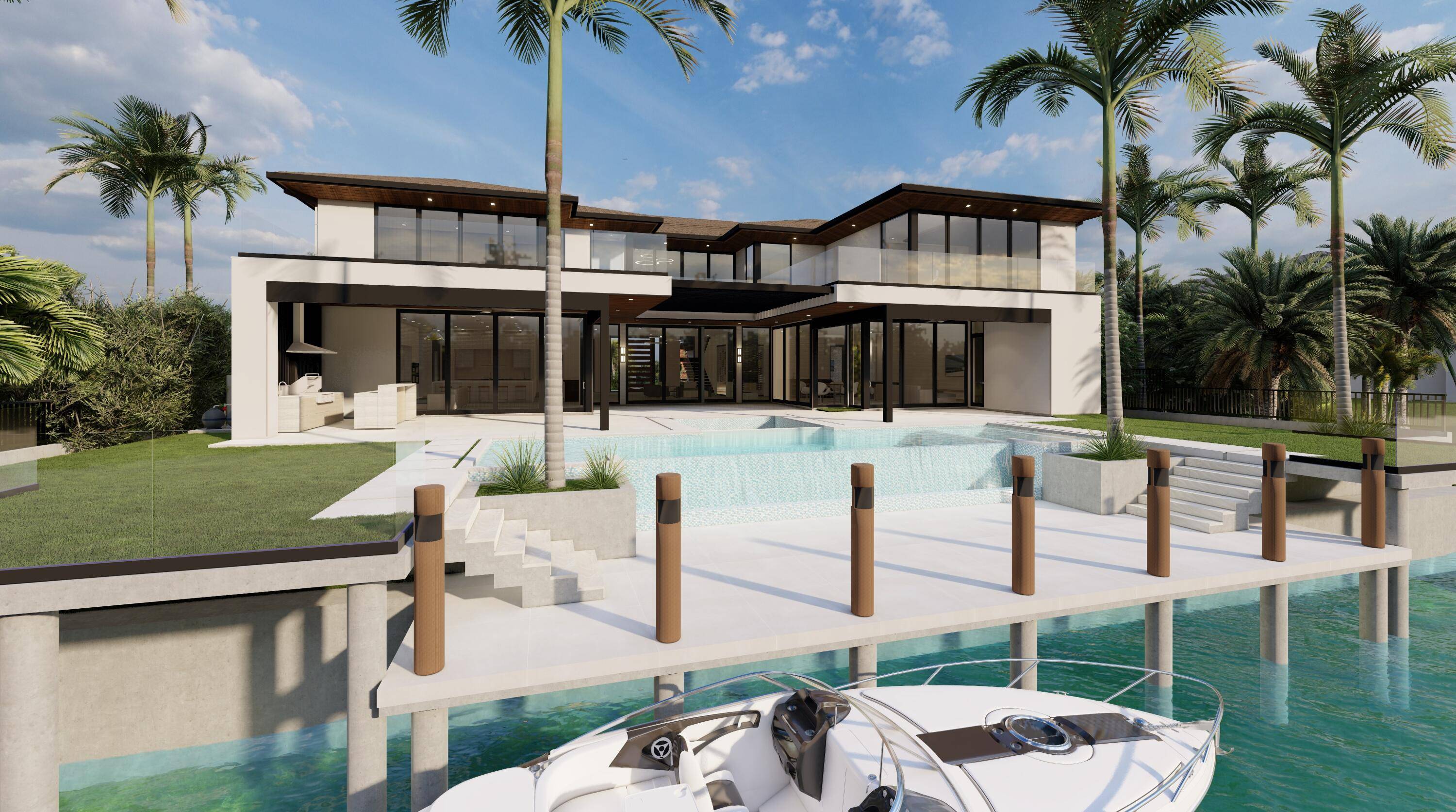 212 W Alexander Palm Rd, Brand New Sleek Contemporary Waterfront Masterpiece sits on 100 Ft on the Royal Palm Waterway in Boca Raton's most Prestigious Community, Royal Palm Yacht CC.