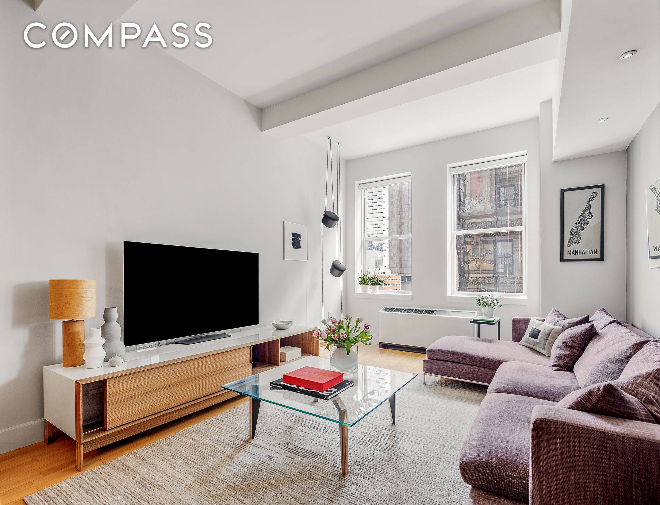 Designers Dream Chic and sophisticated spacious one bedroom plus office, one bath loft perched above Tribeca on the 15th floor.