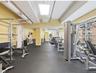 Expansive fitness center featuring commercial-grade equipment, rubberized flooring, and large windows