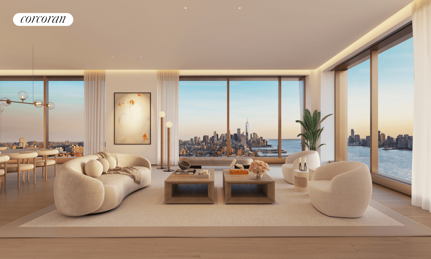 West 30B is a 3, 166 SF three bedroom and three and a half bathroom corner residence curated by Gabellini Sheppard Associates.