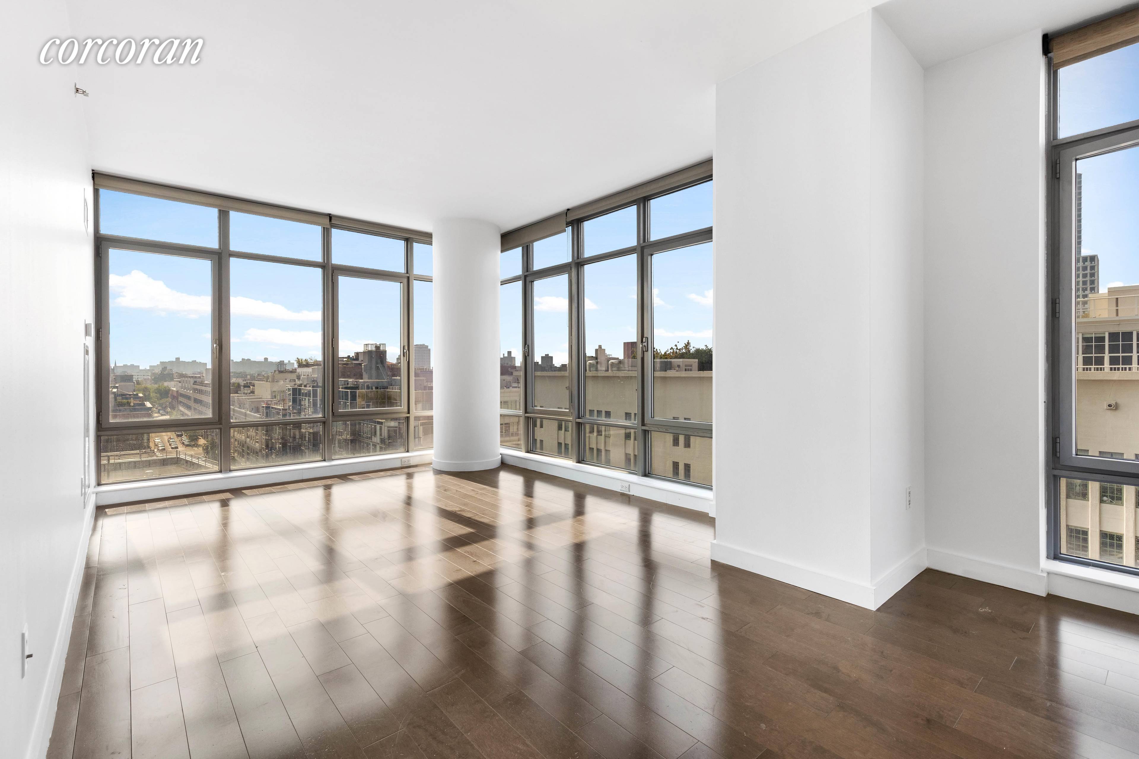Enjoy open Brooklyn views from this large, corner two bedroom, two bathroom rental condominium at 1 Northside Piers.