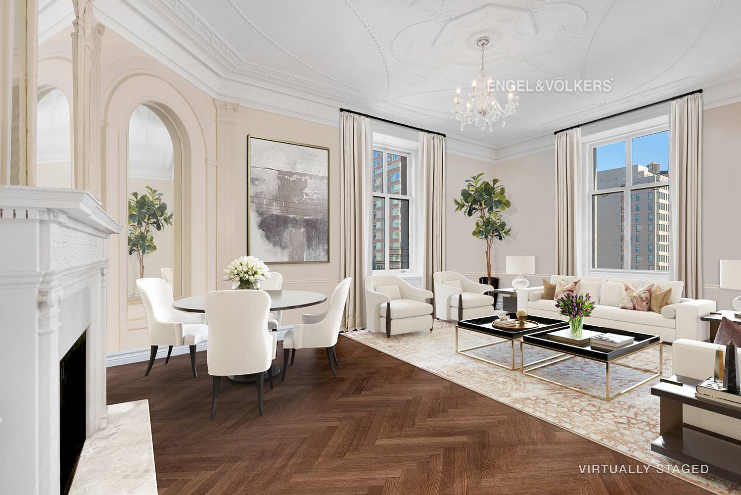 Enjoy Old World grandeur in this rarely available corner, two bedroom, two bath residence in New York s storied Apthorp Condominium.