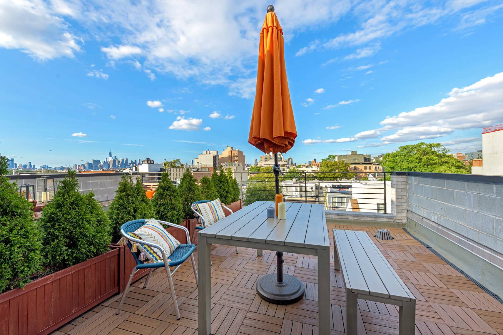 Don t miss this unbelievable sun lit penthouse duplex with 3 bedrooms, 2 bathrooms, and FOUR private outdoor spaces, including two roof decks with Manhattan skyline views !