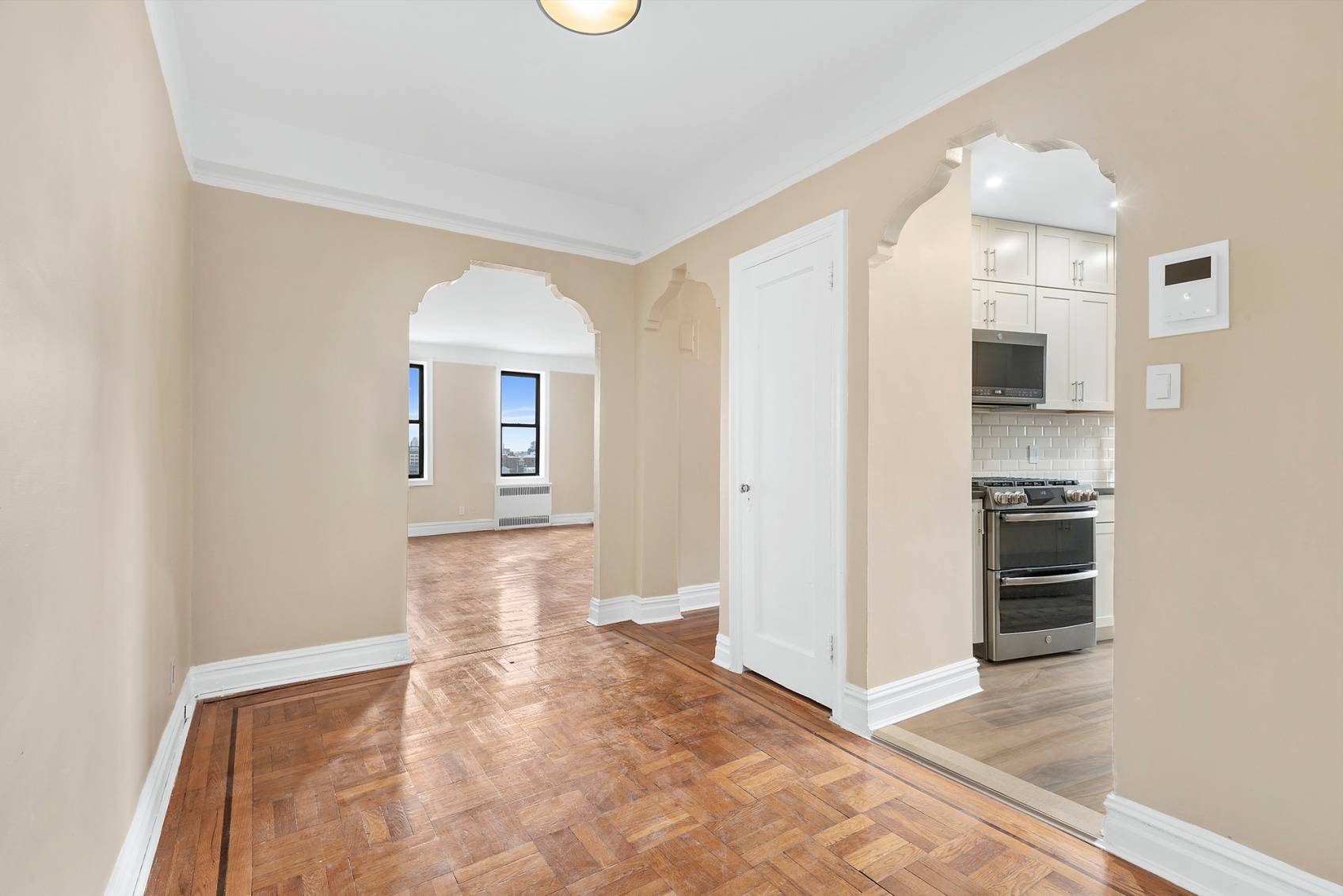 This spacious one bedroom co op has been tastefully renovated while retaining the original arched doorways and beautifully maintained parquet floors that add pre war character and charm to the ...