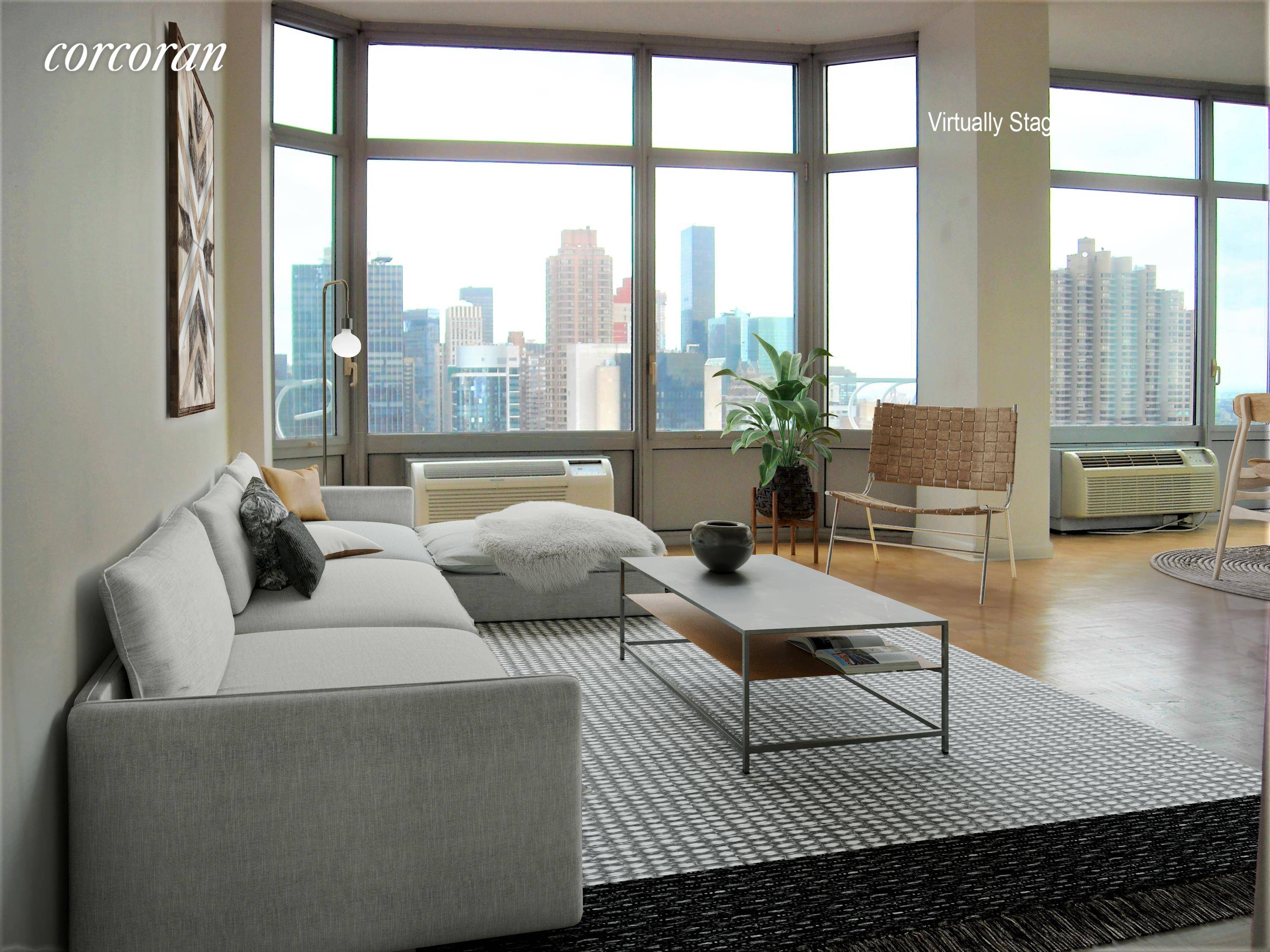 Enjoy the exceptional open city and East river views from every room in this high floor corner apartment.