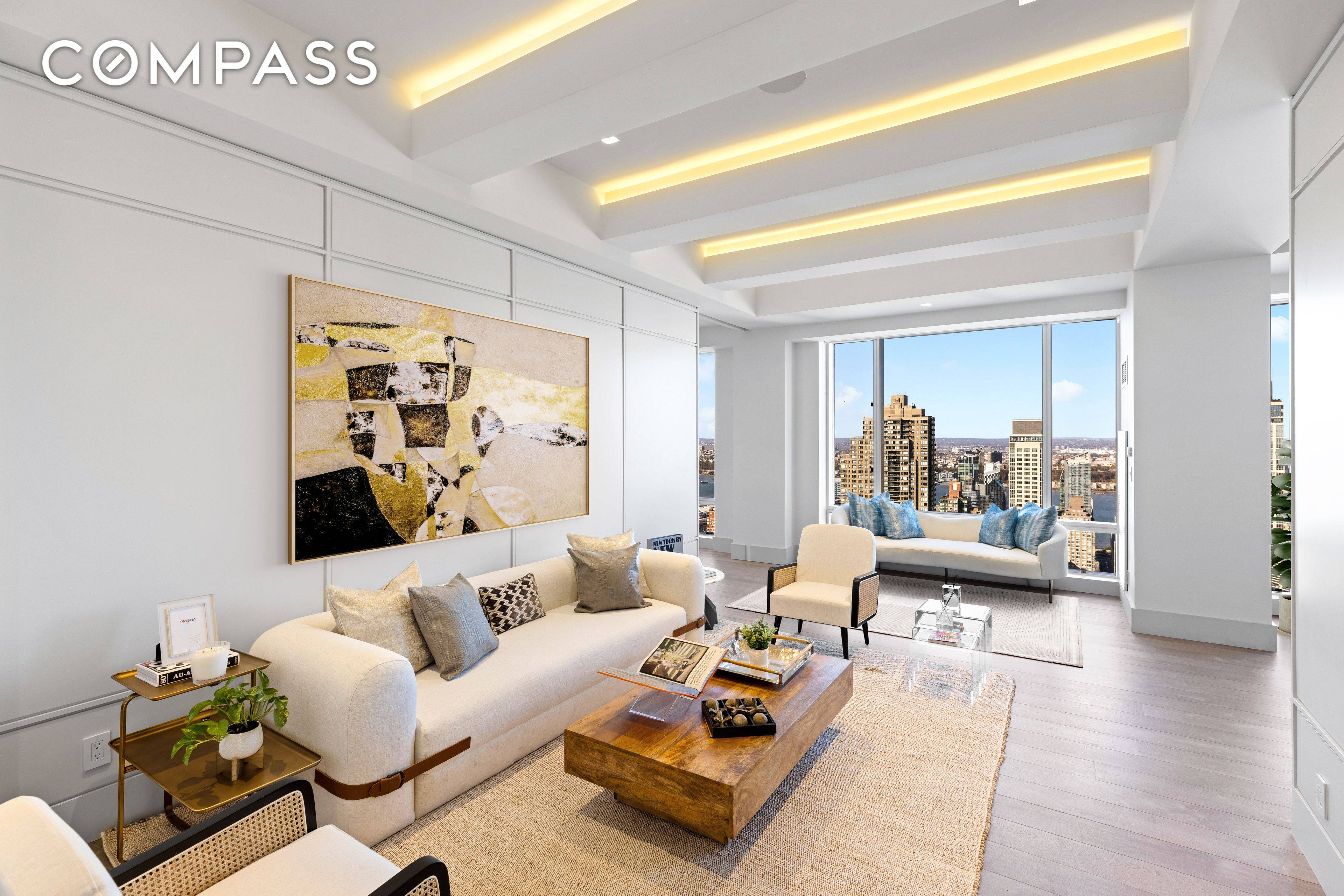 Residence 47D at 1 Central Park West is a luxurious three beds, three and a half baths condo with breathtaking panoramic views of the Hudson River and the NYC skyline ...