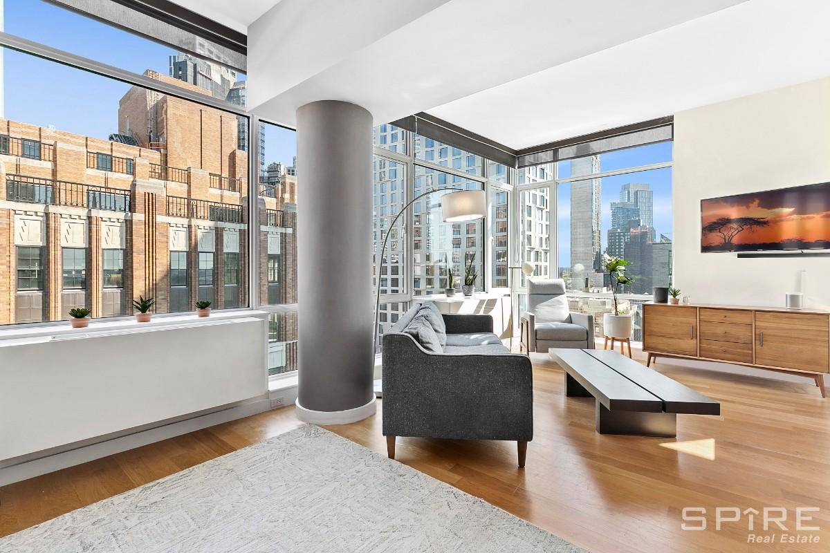 Sundrenched super large, corner unit, one bedroom with floor to ceiling windows, high ceilings, three exposures North, East, and South offering awe inspiring views.
