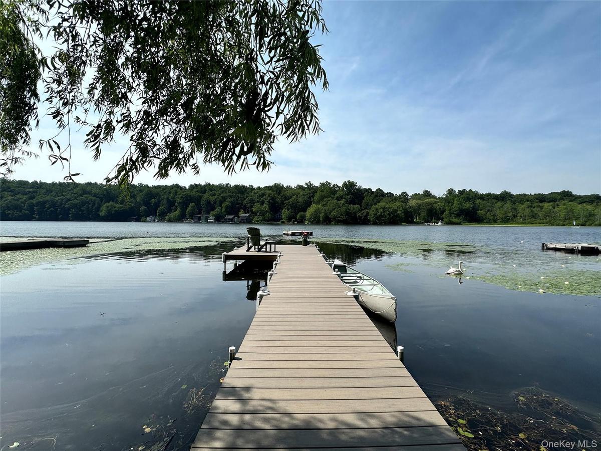 Dock featuring a wooded view and a water view
