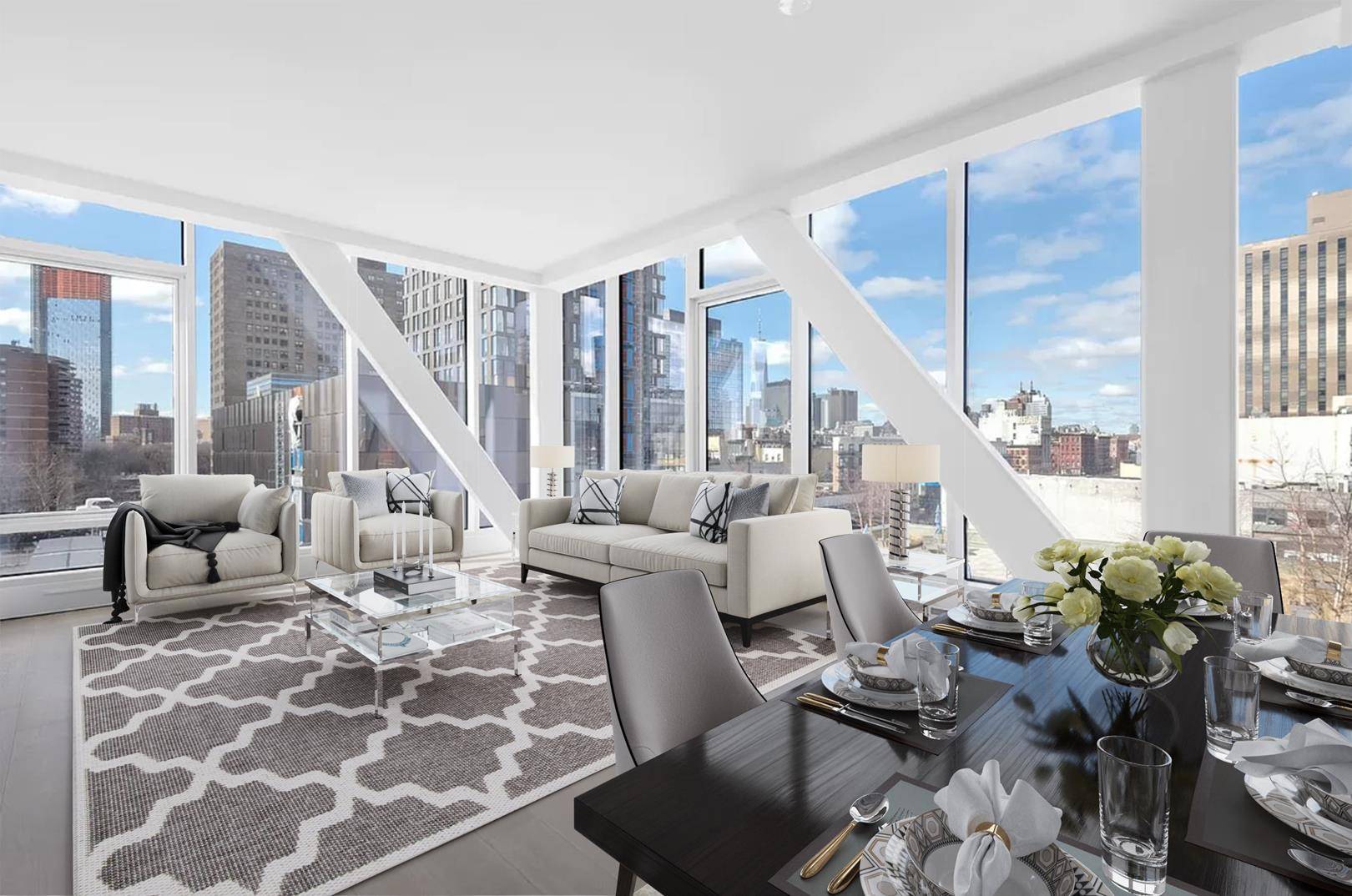 Move into this beautiful corner 2 bed 2 bath with floor to ceiling windows and beautiful views of Manhattan all the way to the One World Trade !