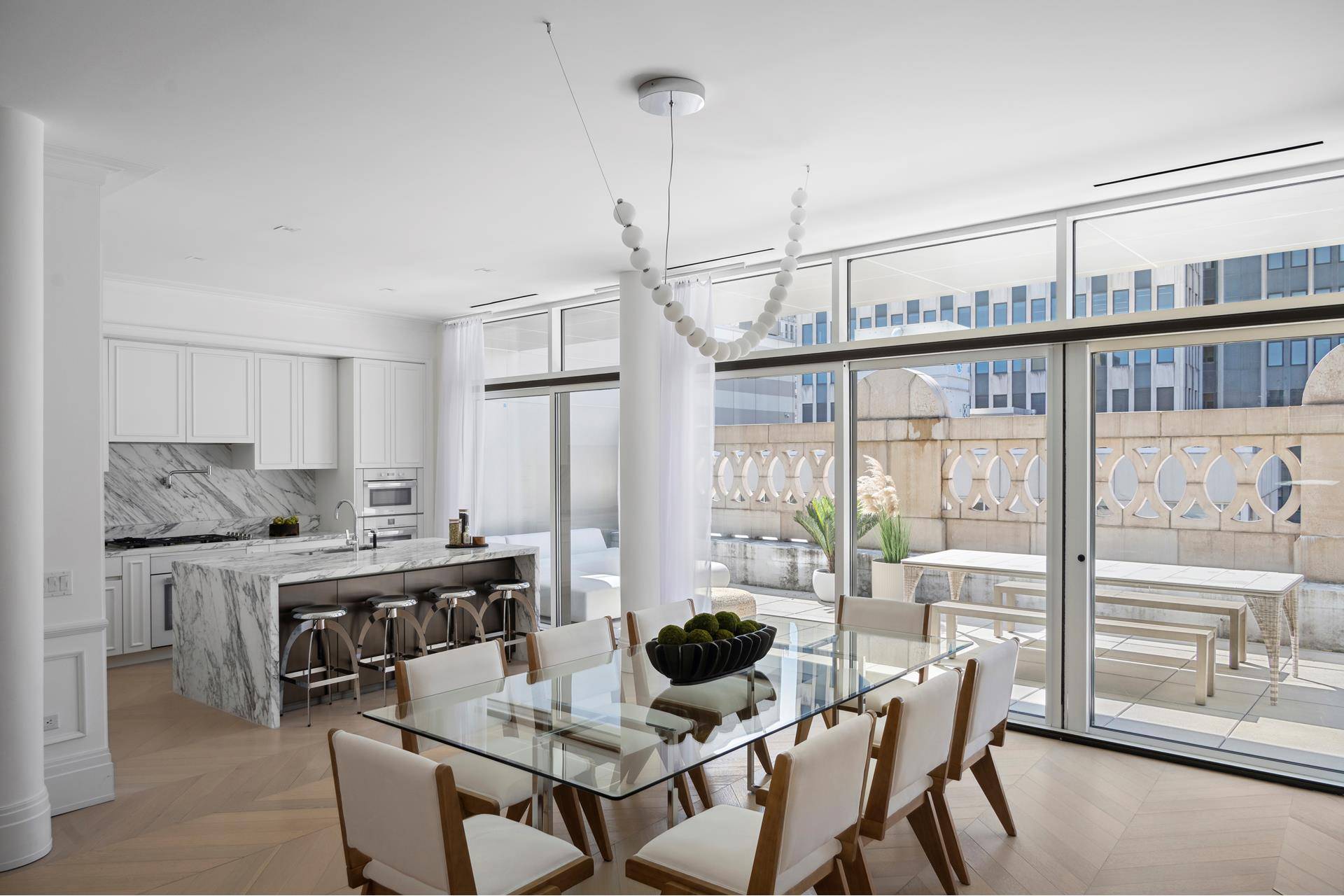 Nestled within the esteemed Crown Collection of 108 Leonard, Penthouse 15B offers 3 bedrooms plus a den and over 1, 000 square feet of outdoor space across two stunning terraces.