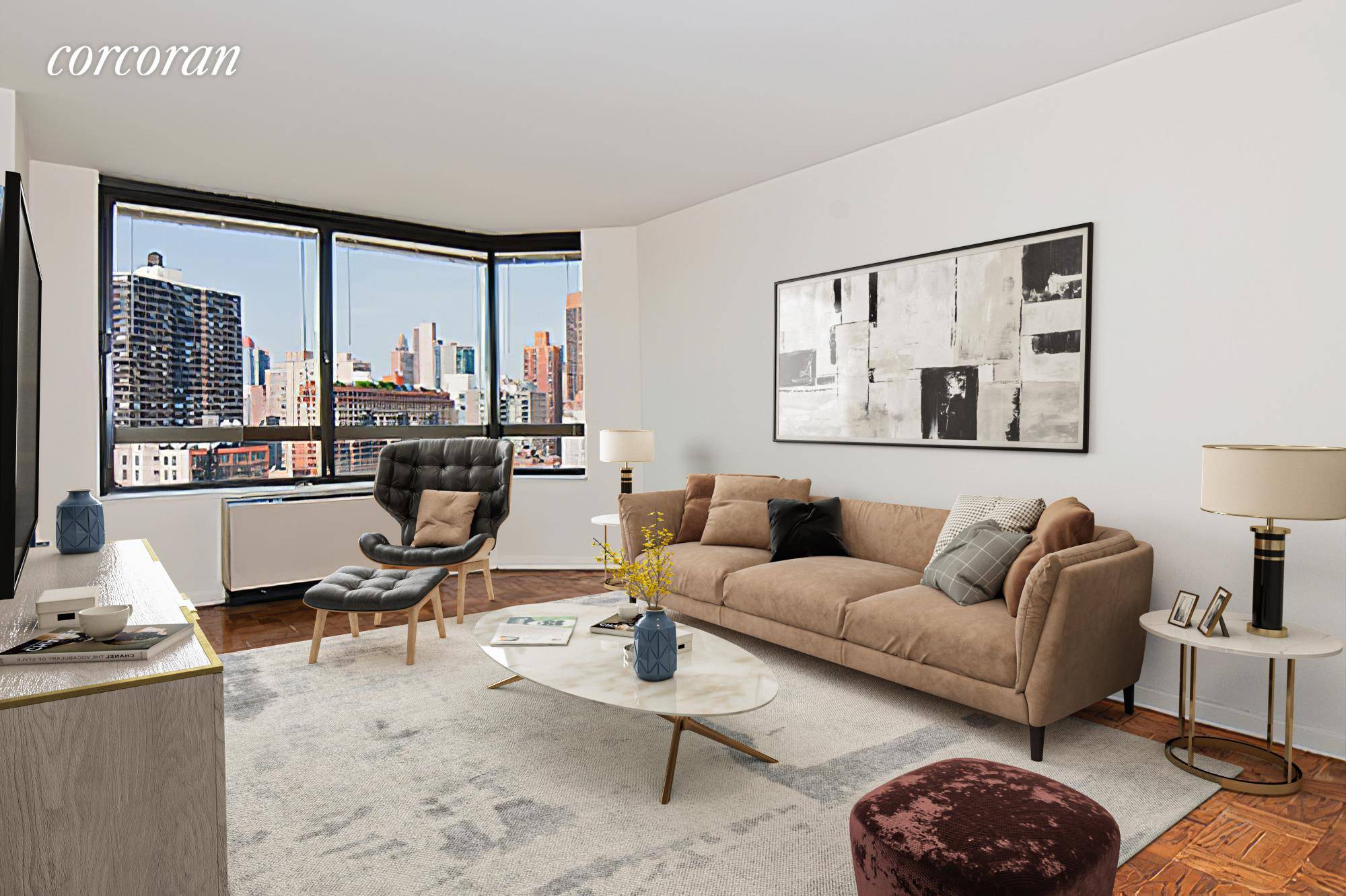 A high floor one bed and one bathroom with spectacular views of the Empire State Building and city.