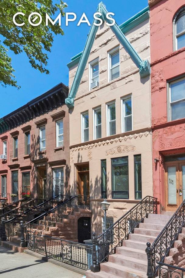 Ideally located on majestic Stuyvesant Avenue, this exceptional 4 story Queen Anne brownstone sits on a rare 120 foot deep lot.