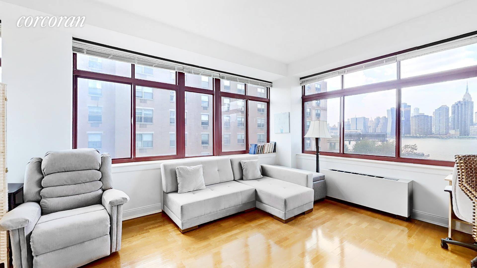 Oversized bright and sunny studio with unobstructed views of the Manhattan skyline and Gantry State Park.