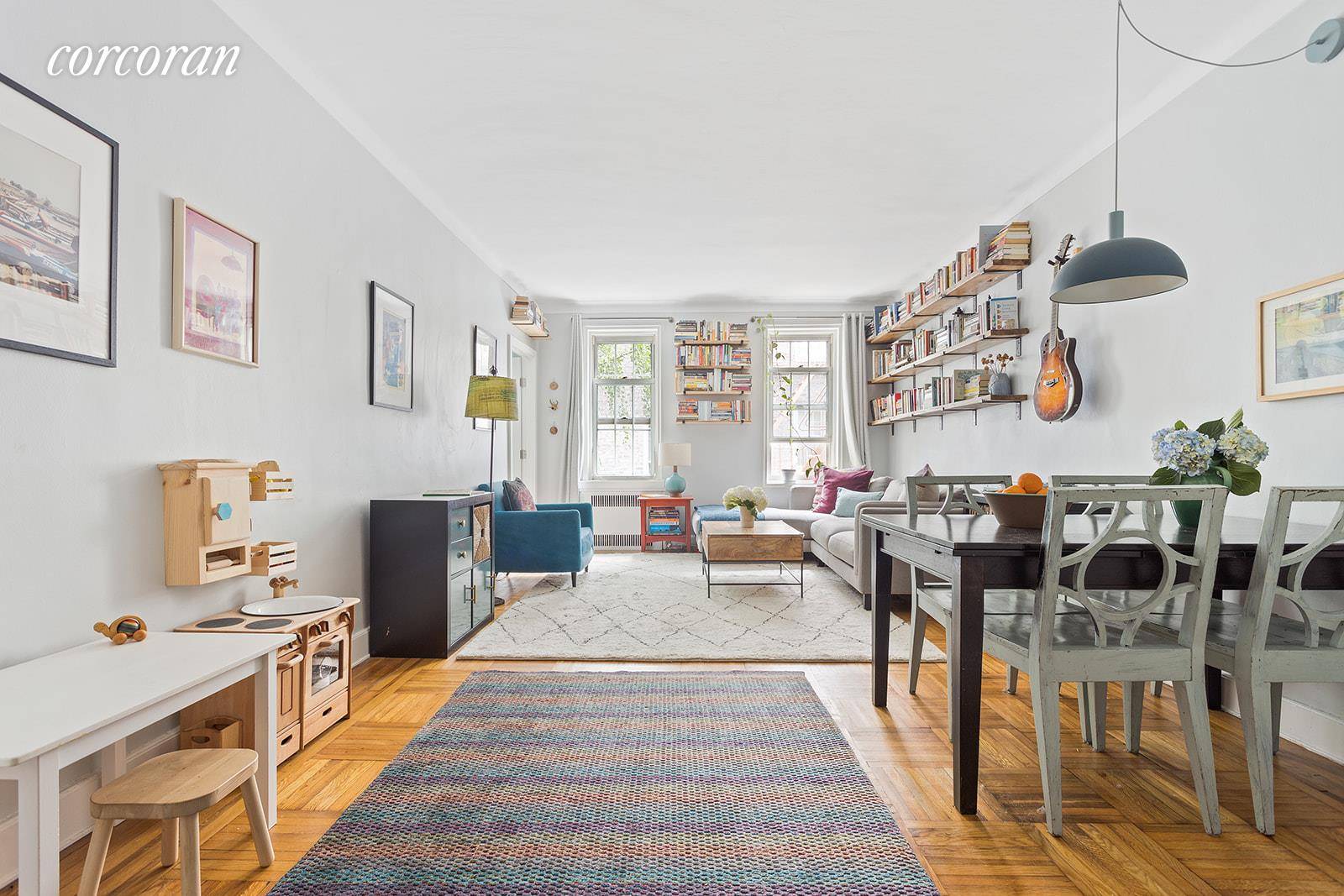 Adorable and quiet two bed one bath plus extra room for office or guest on a tree lined street in historic Clinton Hill.