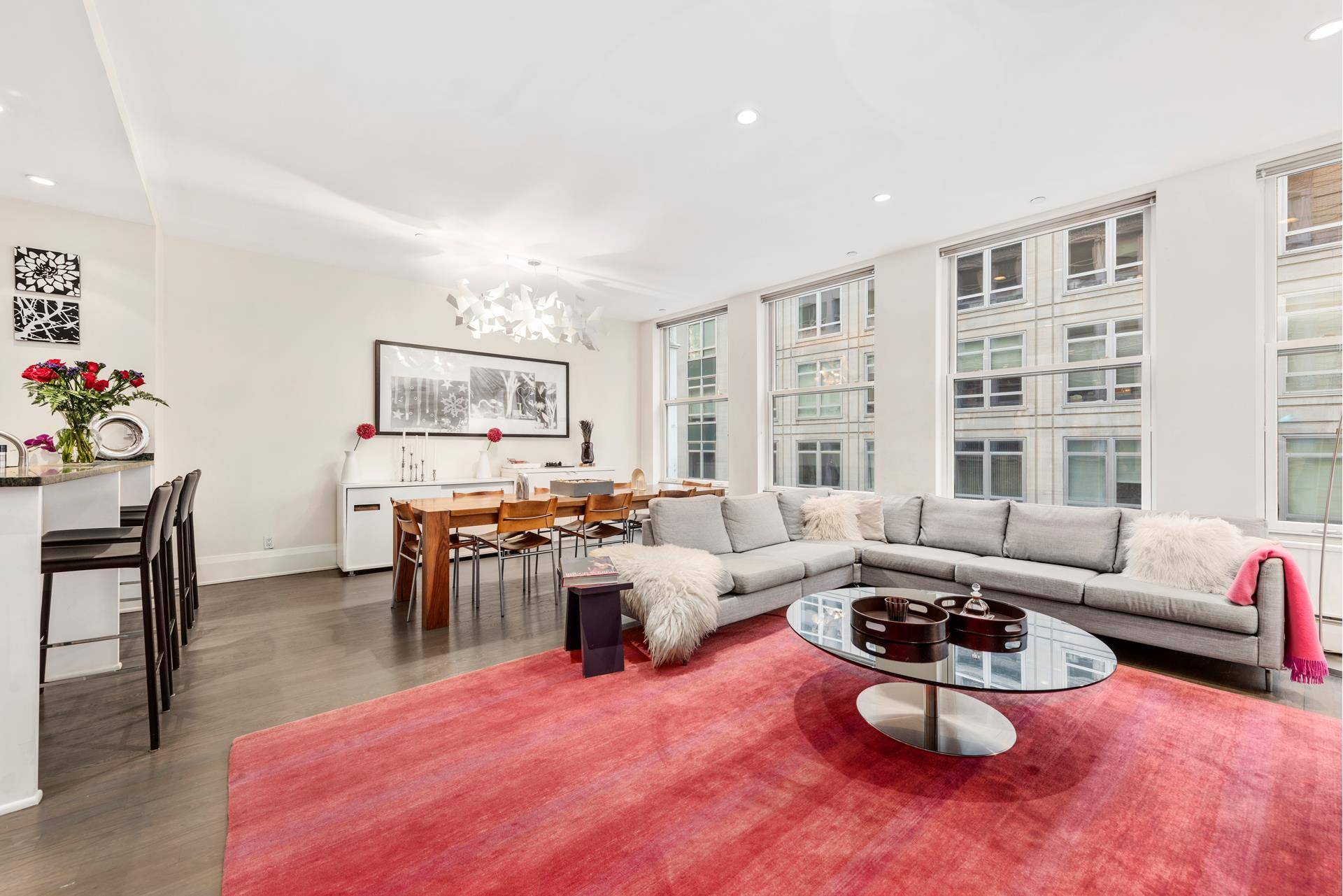 Beautiful, thoughtfully designed 2 bedroom 2 bath downtown loft jewel at the elegant prewar Fulton Chambers, a boutique condominium in the heart of the Financial District.